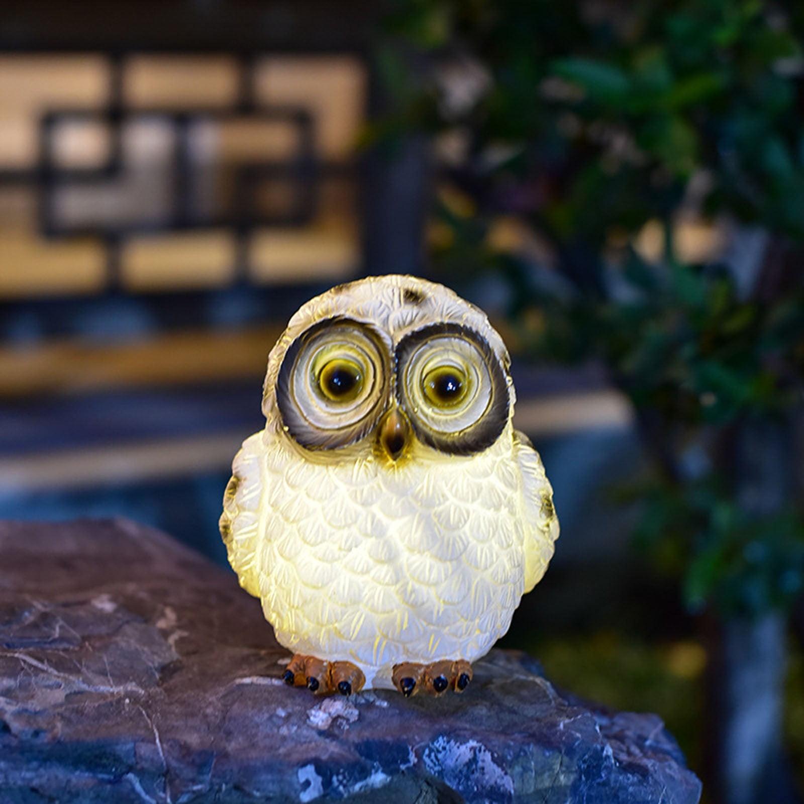 Solar Resin Owl Figurine with LED Lights for Outdoor Decor