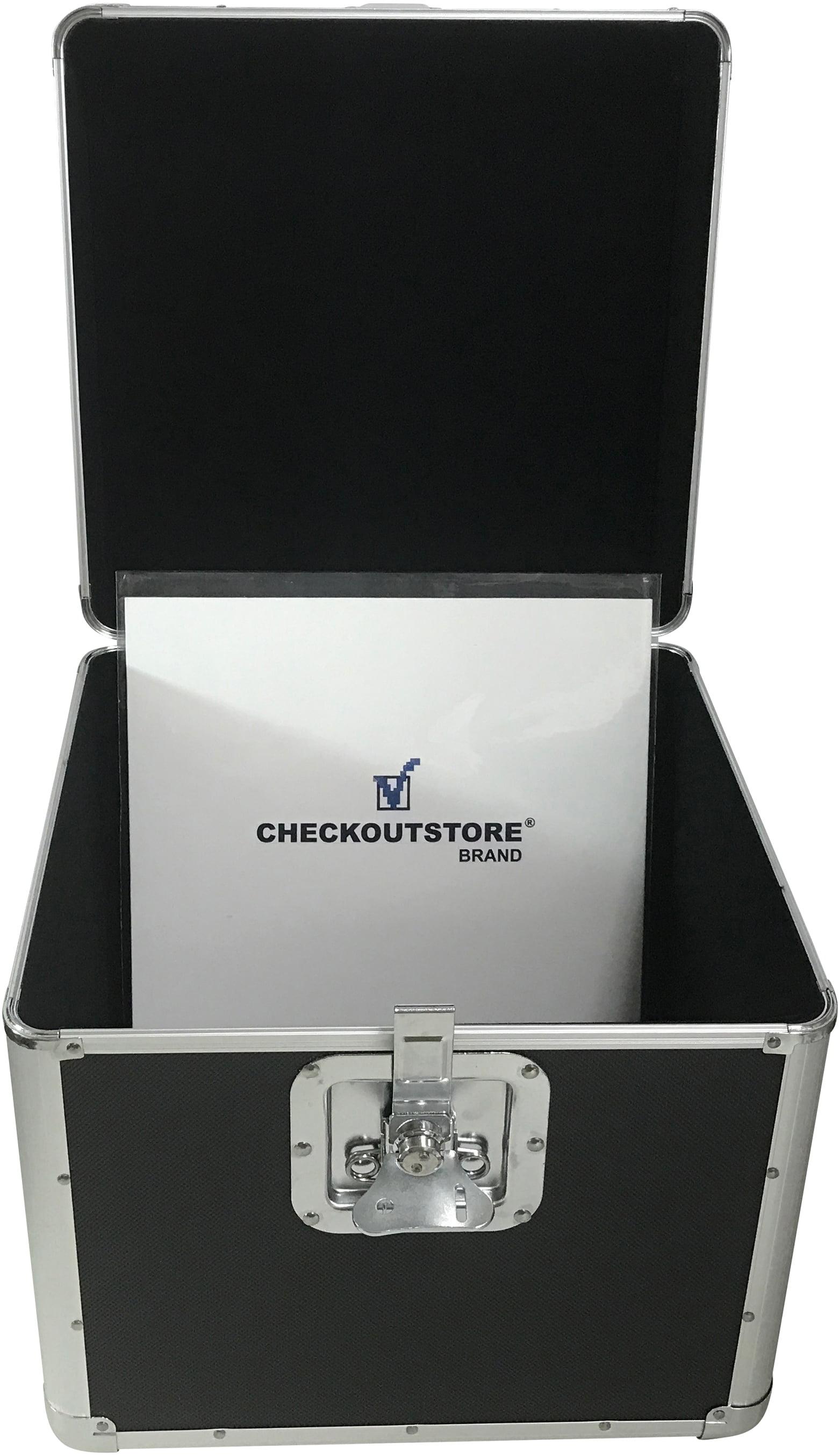 CheckOutStore Black Aluminum 12" LP Vinyl Record Storage Box (Holds 100 Records)