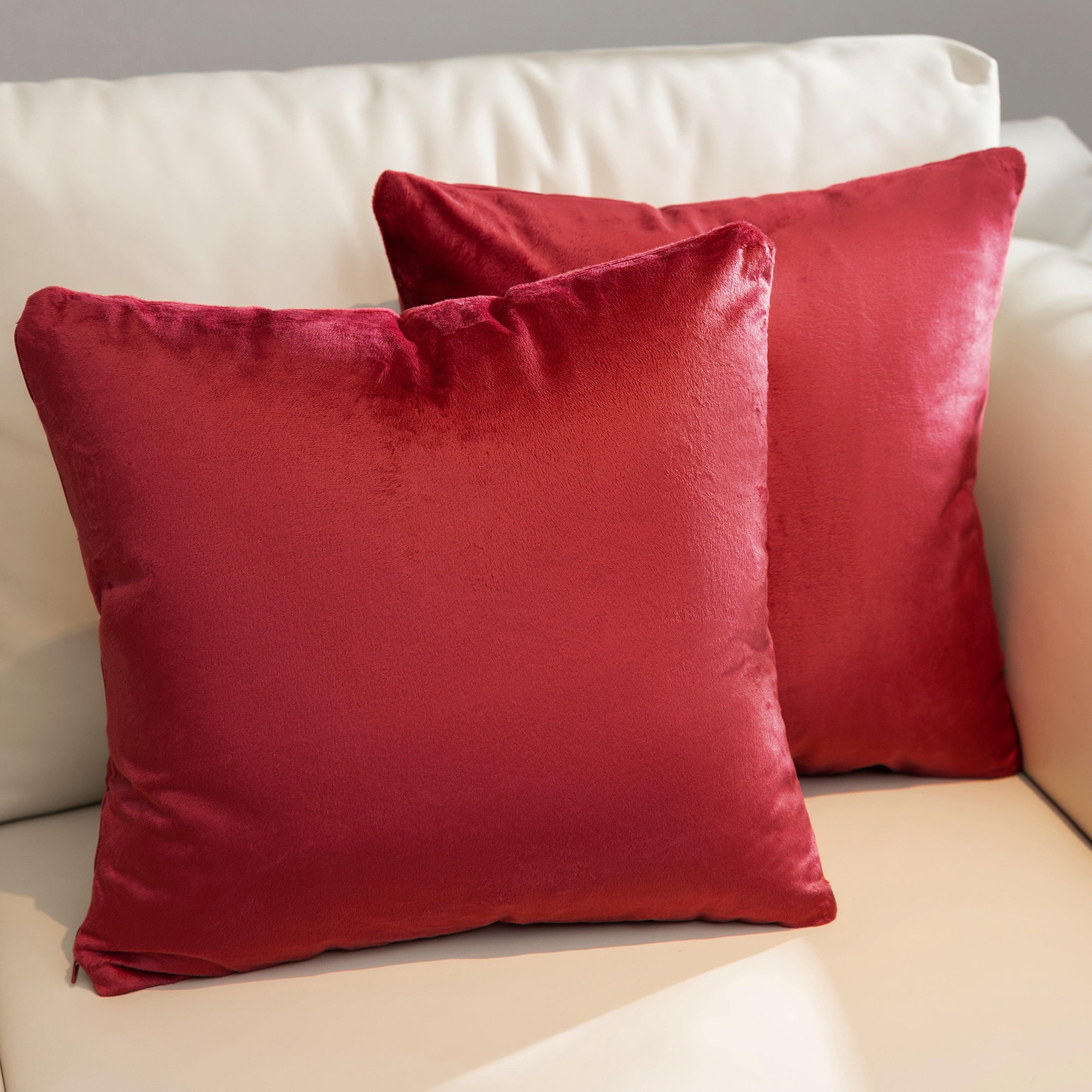 Maroon Velour Decorative Throw Pillows Set of 2