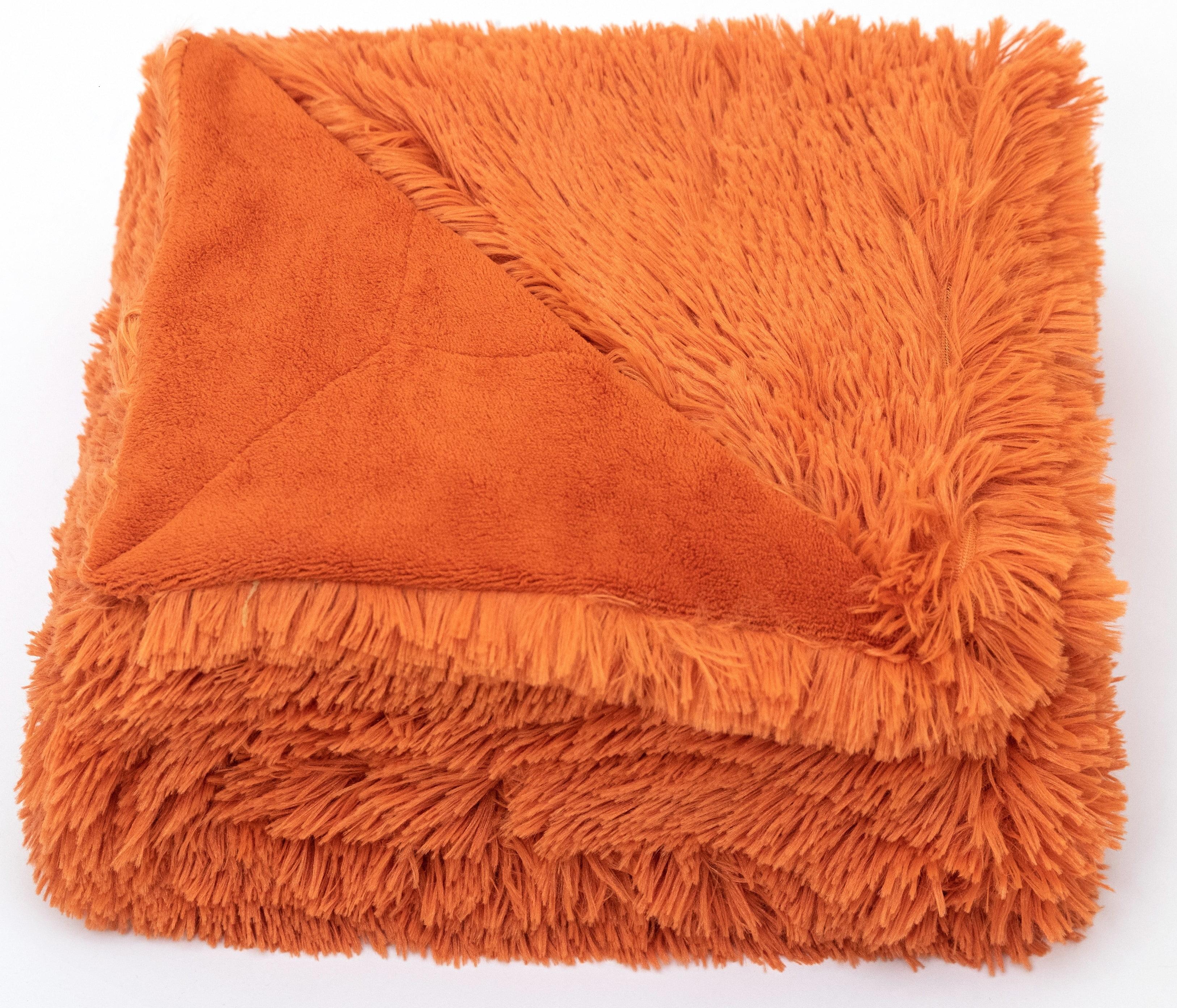 Rust Orange Reversible Faux Fur and Fleece Throw Blanket 60" x 70"