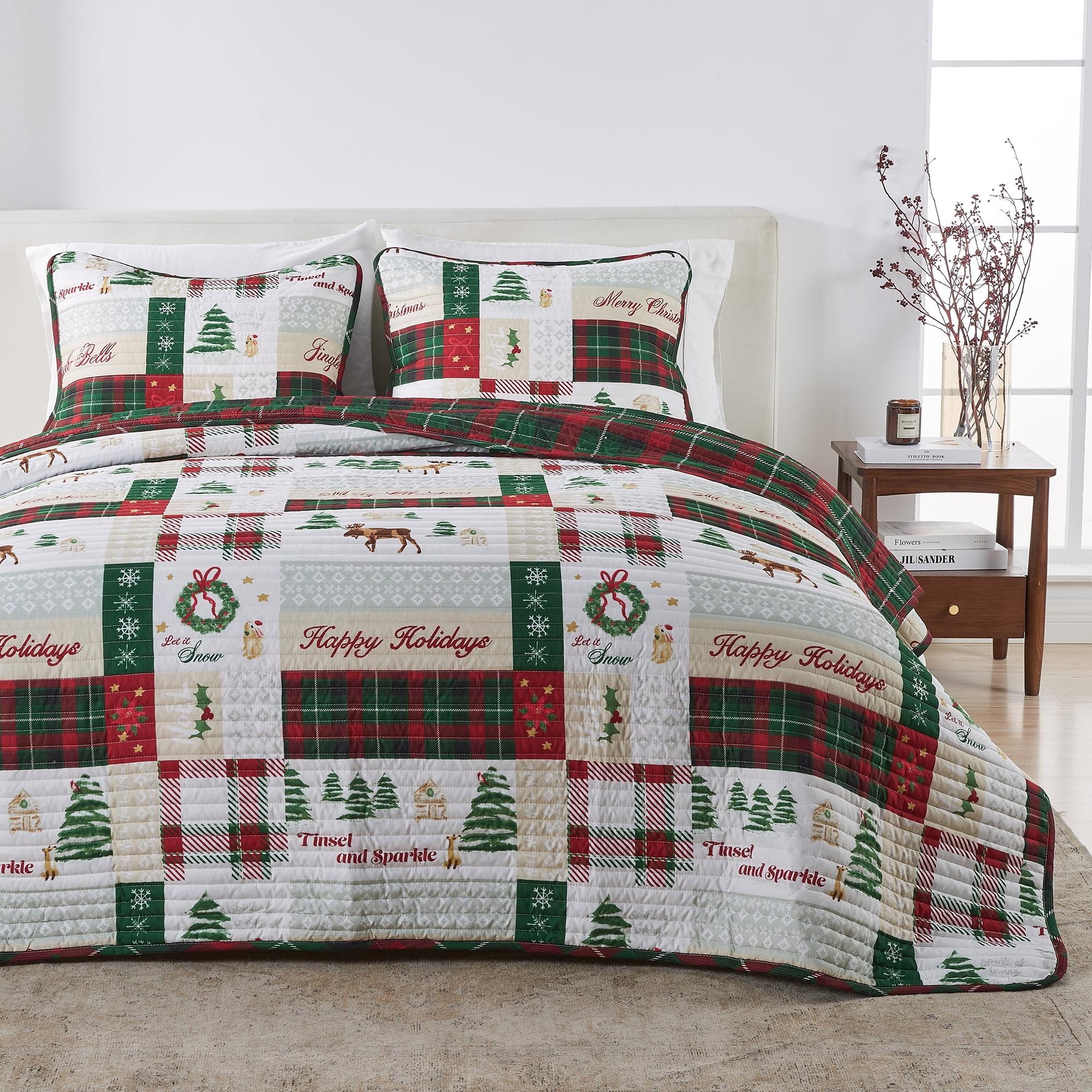 Cheerful Holiday Reversible Quilt Set with Shams - Great Bay Home (Twin / Twin XL, Holiday Patchwork)