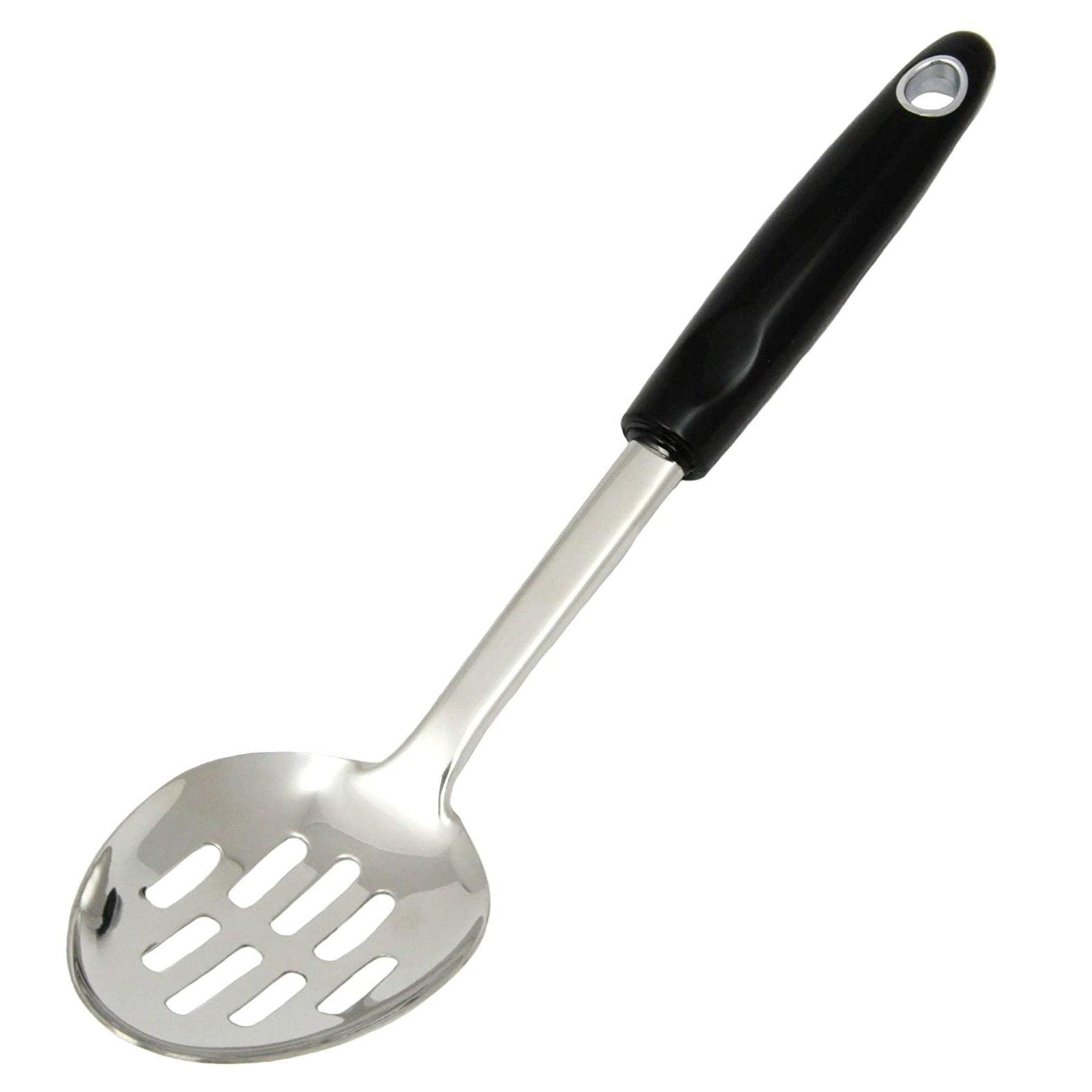 12" Stainless Steel Slotted Spoon with Black Handle