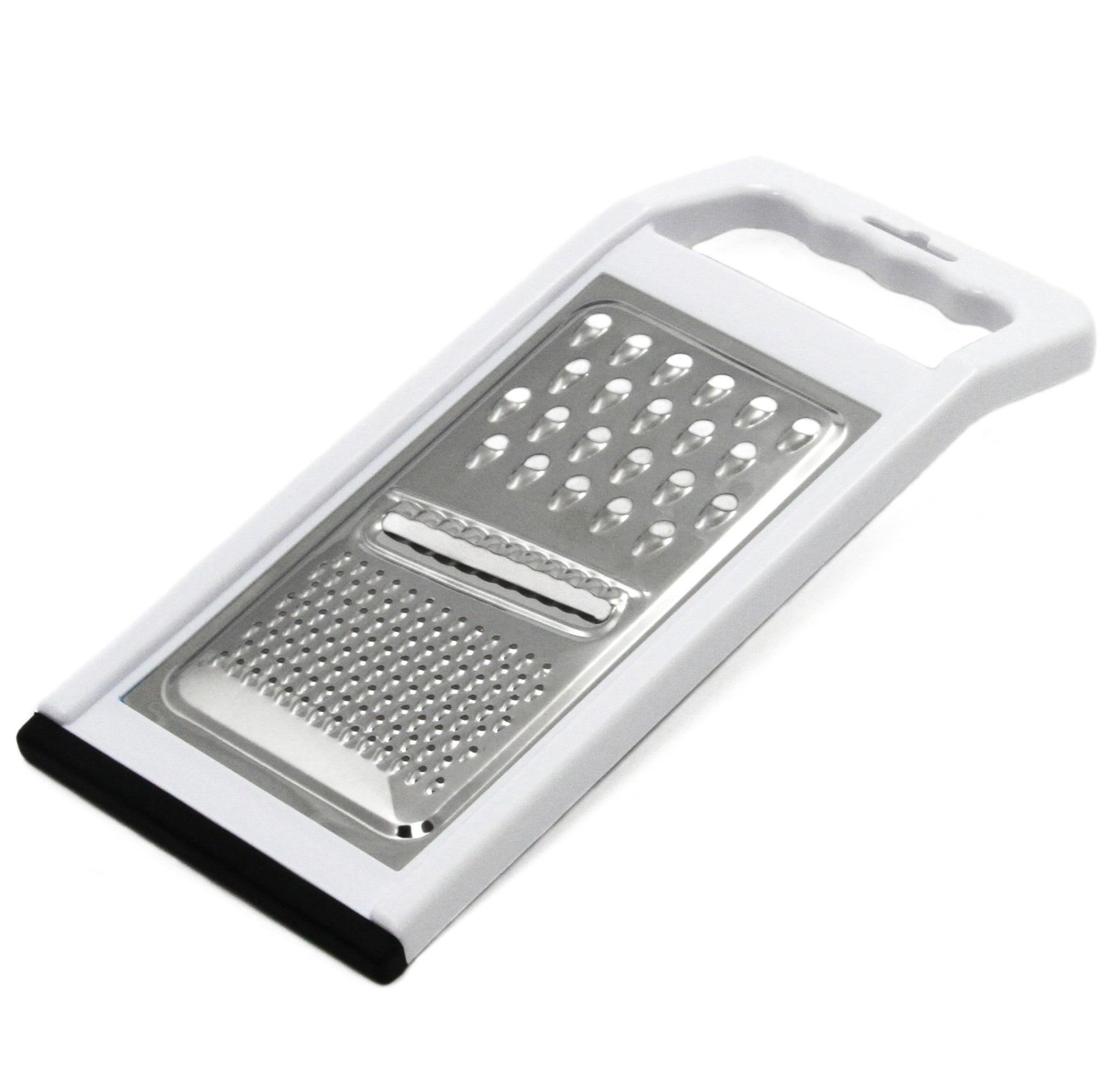 White and Stainless Steel Flat Grater with Non-Slip Bottom