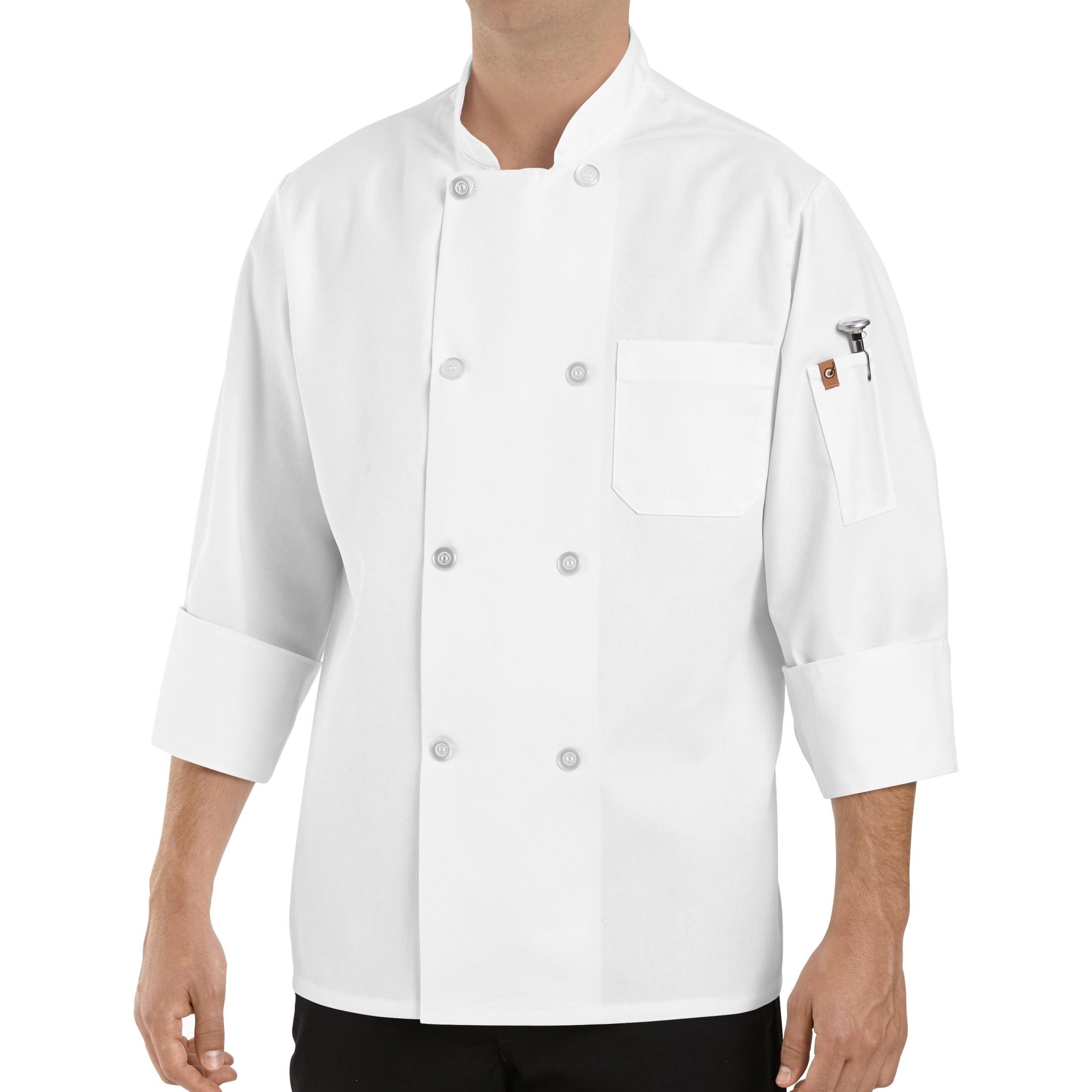 White Double-Breasted Chef Coat with Pearl Buttons and Thermometer Pocket