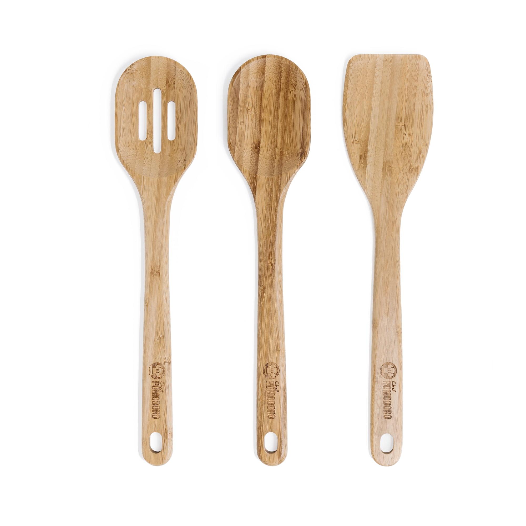 Chef Pomodoro Wooden Cooking Utensils 3-Pc Set, Bamboo, Large 12.5", Frying Set