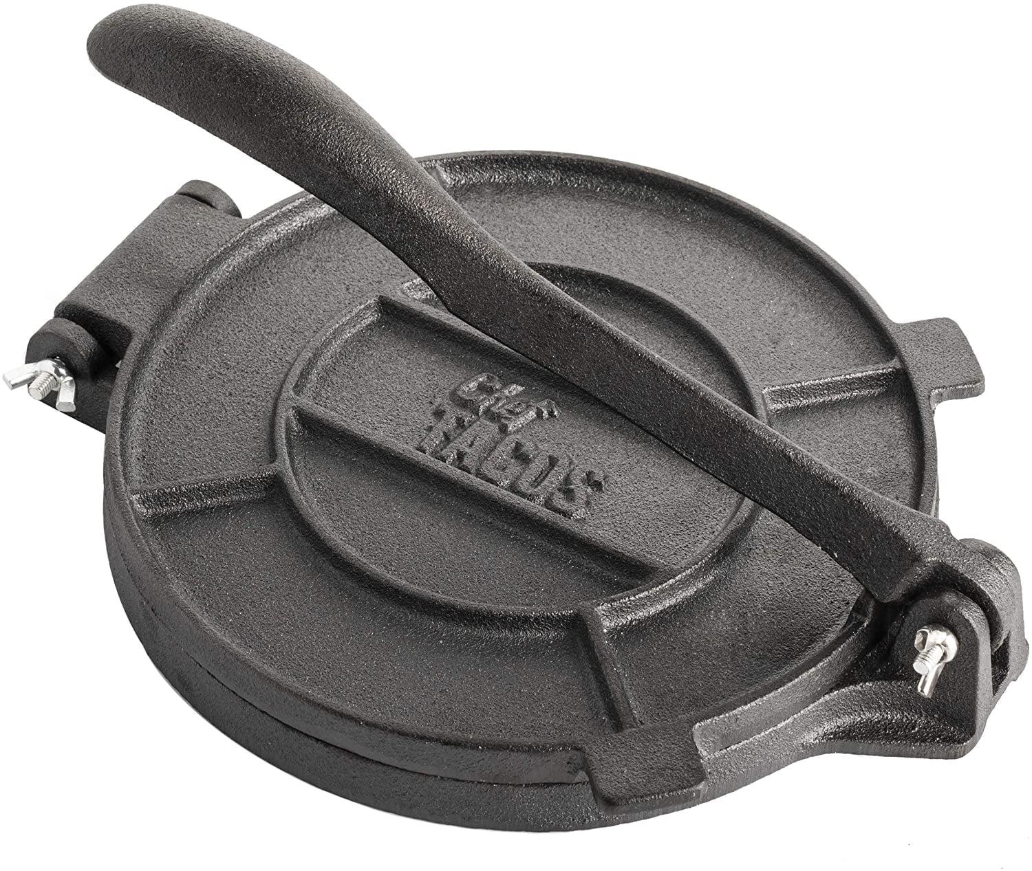 Chef Tacos Authentic Cast Iron Tortilla Press, 8 inch, Pre-Seasoned for a Flavorful, Fresh, Warm Corn or Flour Tortilla