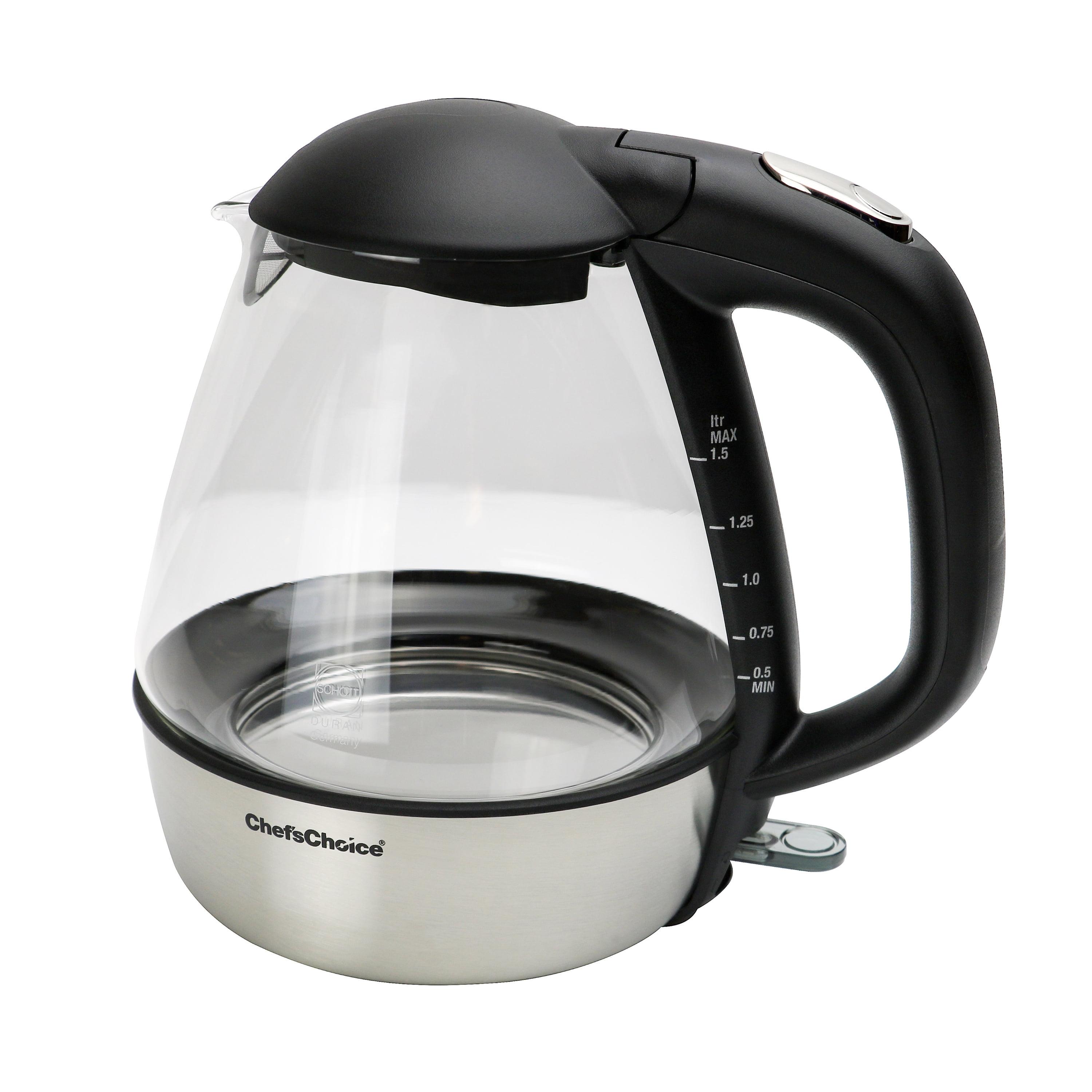 1.6 Qt Brushed Stainless Steel and Glass Cordless Electric Kettle