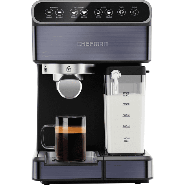Chefman Barista Pro Plus Espresso Machine w/ Milk Frother, 20 Bar Pump, Black Stainless Steel