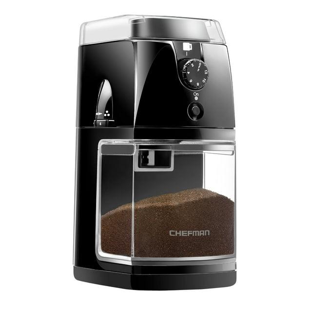 Chefman Coffee Grinder Electric Burr Mill 8oz Beans Large Hopper Easy One Touch Operation, Cleaning Brush Included Black