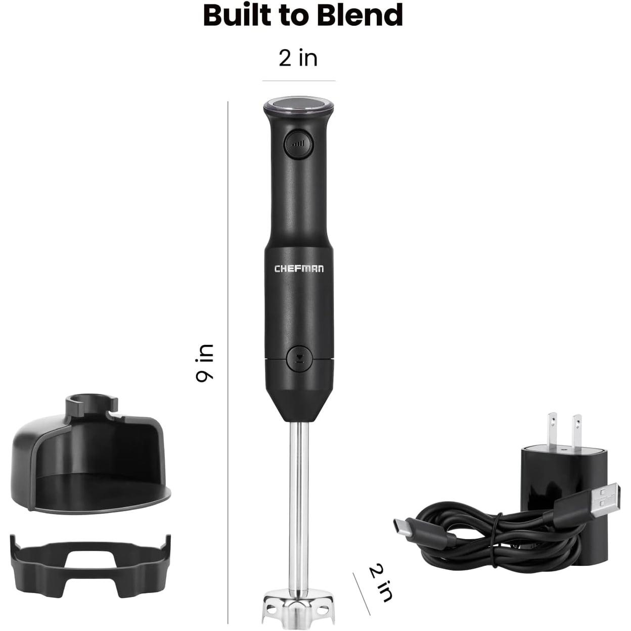 Chefman Cordless Handheld Immersion Blender, Variable Speed, Stainless-Steel Blade, Black