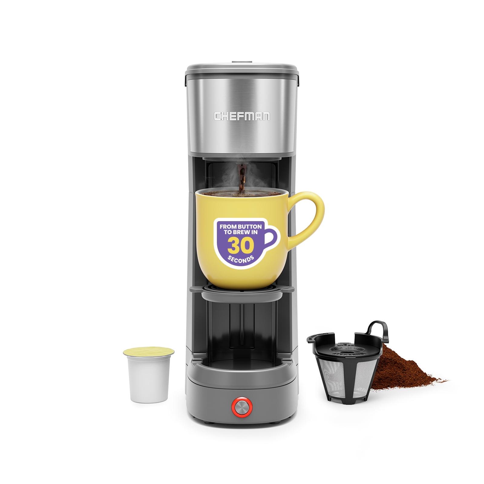 Chefman InstaCoffee Max, Brew Fresh Grounds or K-Cups With a Convenient Built-In Lift, Grey