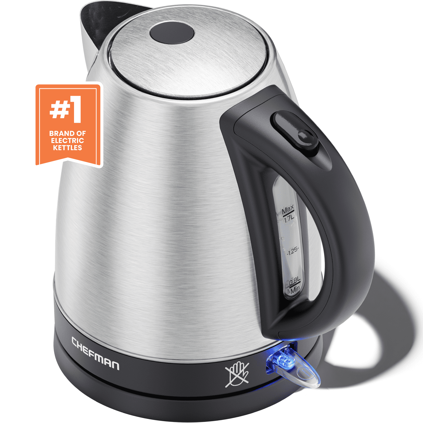 Chefman Rapid Boil 1.7L Electric Kettle w/ Swivel Base, Auto Shut Off - Stainless Steel