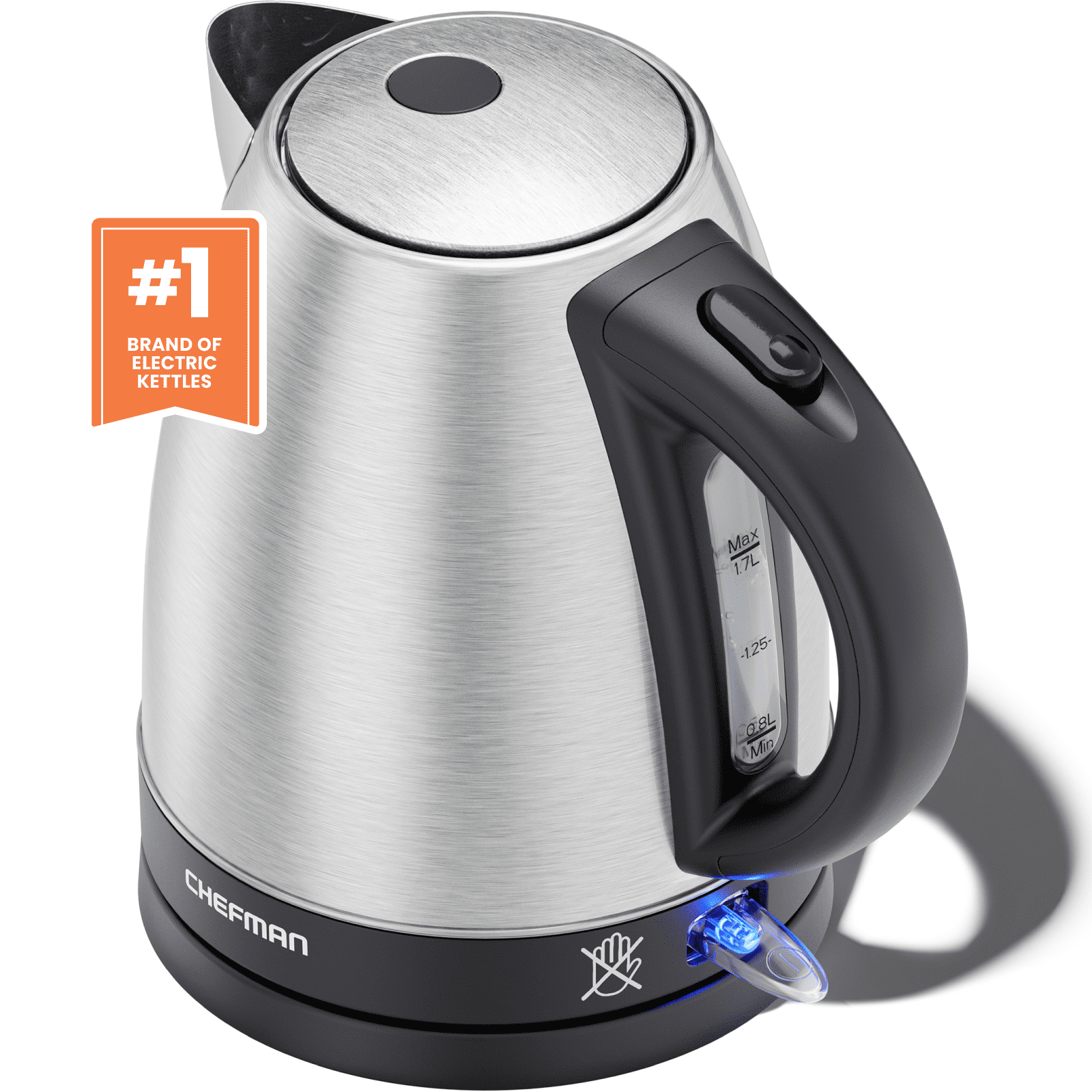 Chefman Rapid Boil 1.7L Electric Kettle w/ Swivel Base, Auto Shut Off - Stainless Steel