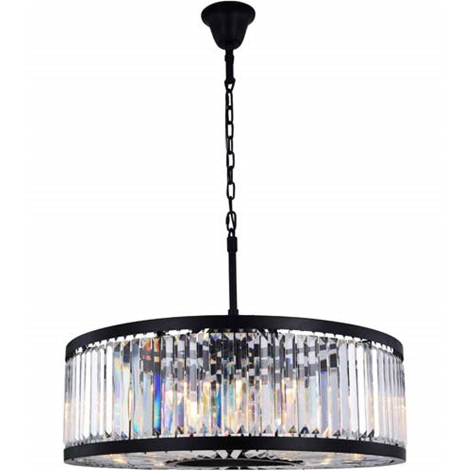 Matte Black 10-Light Chandelier with Clear Crystal Bars