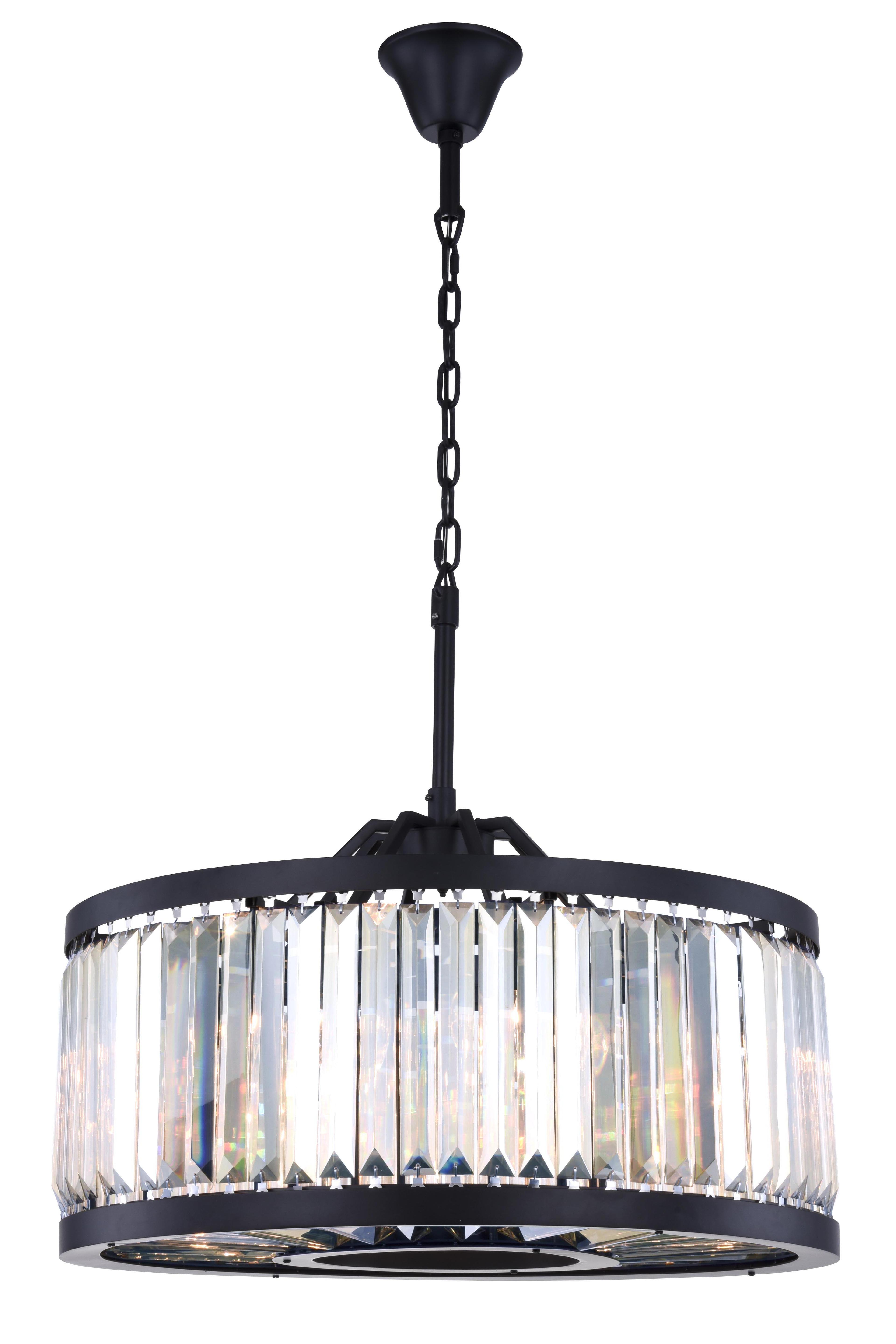 Matte Black 8-Light Chandelier with Clear Crystal Trim