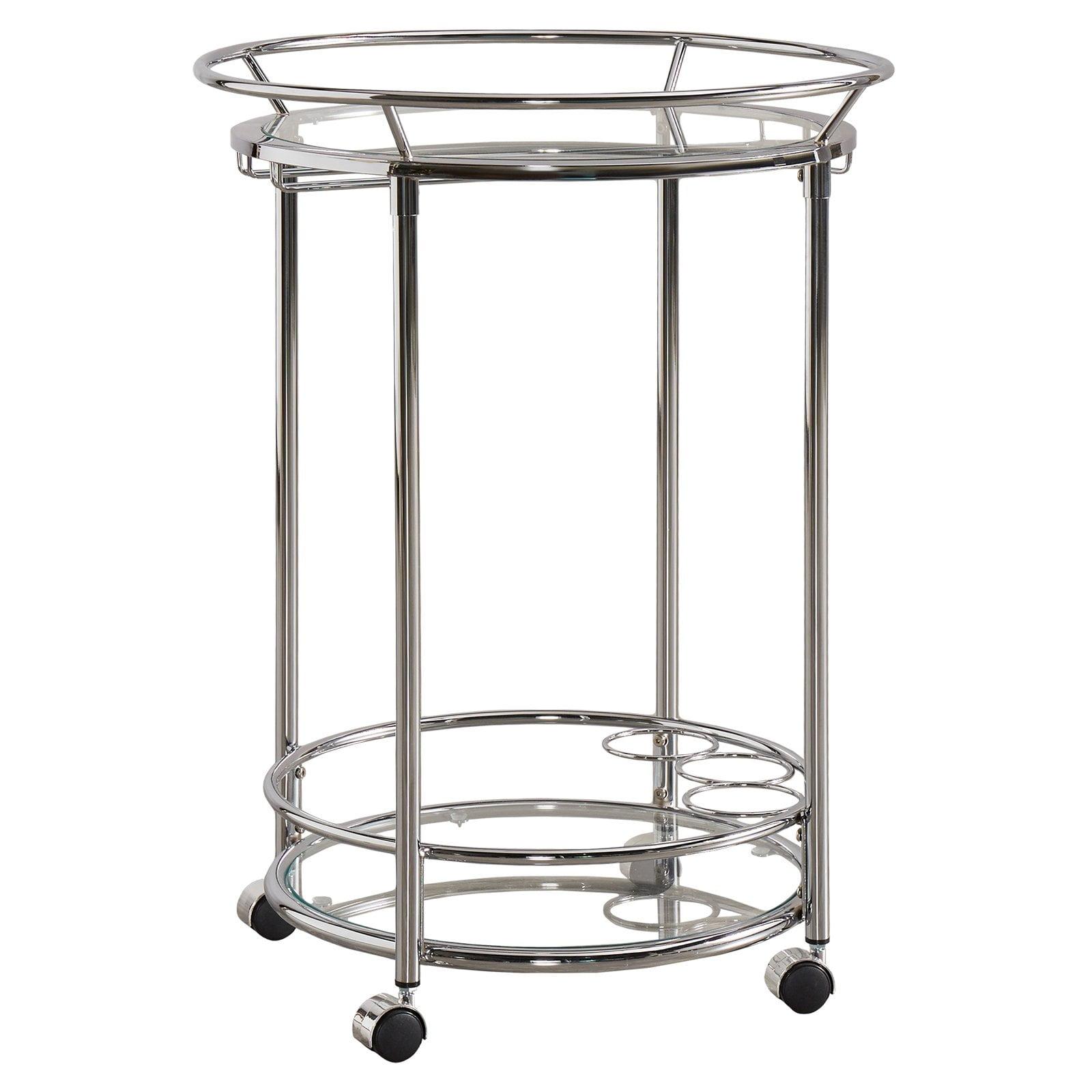 Round Chrome and Glass Bar Cart with Wine Rack