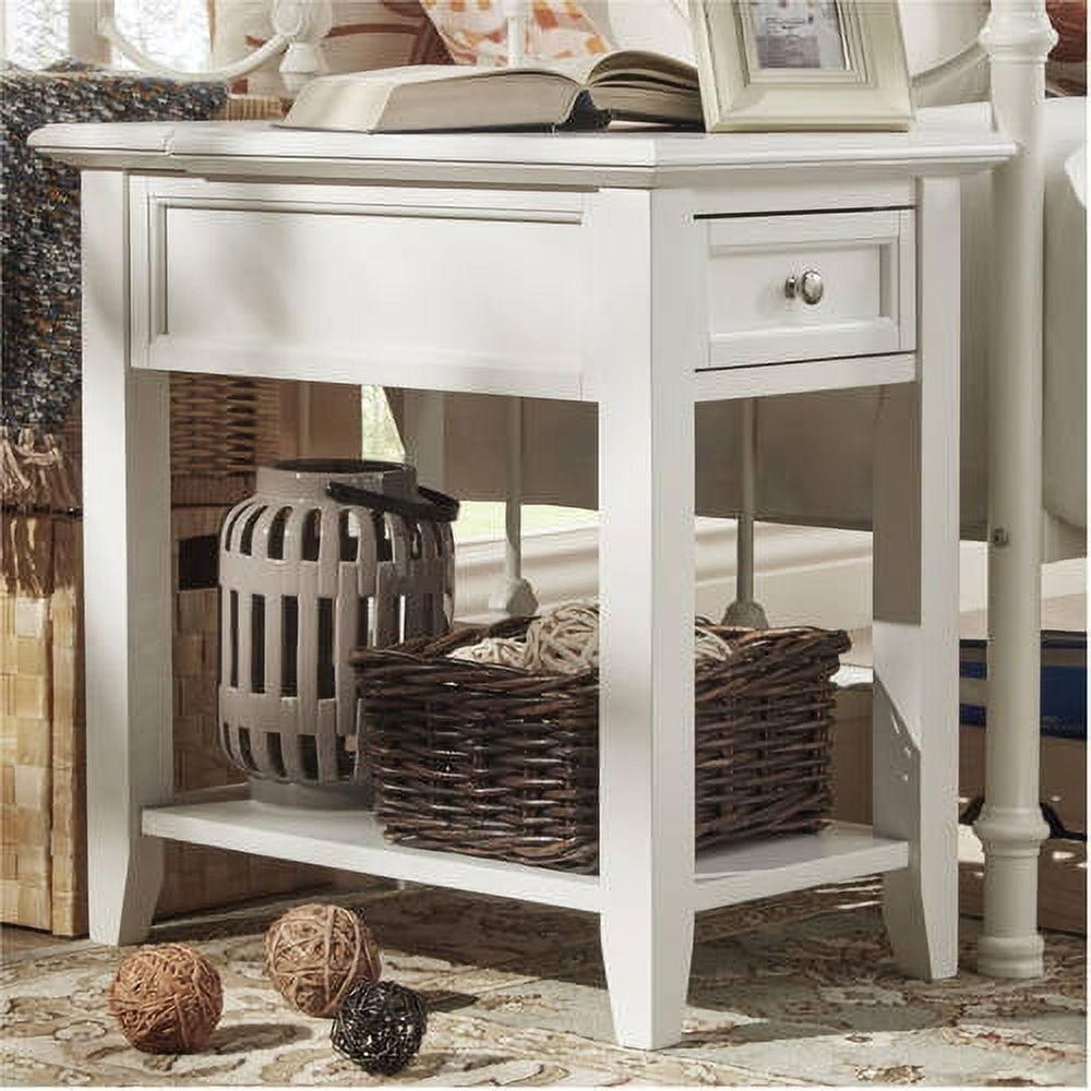 Chelsea Lane Wood End Table with Drawer and Lift-top Power Outlet, White