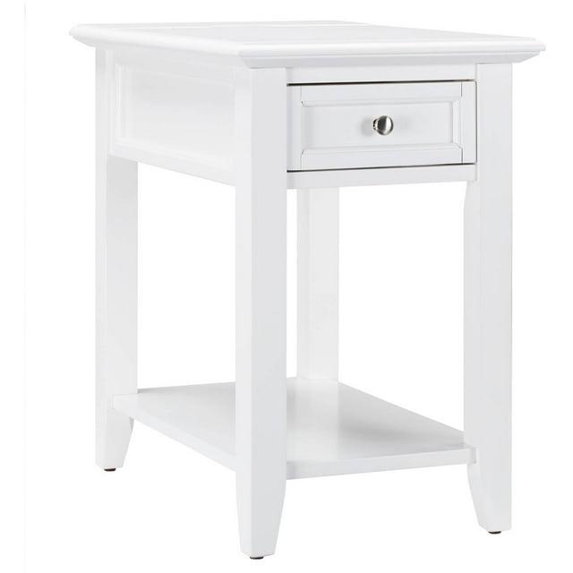 Chelsea Lane Wood End Table with Drawer and Lift-top Power Outlet, White