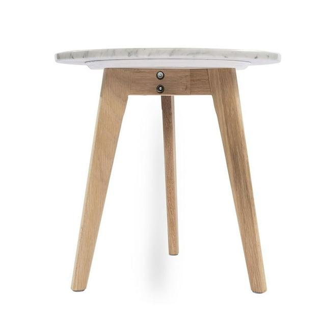 Cherie 15" Round Italian Carrara White Marble Table with Oak Legs