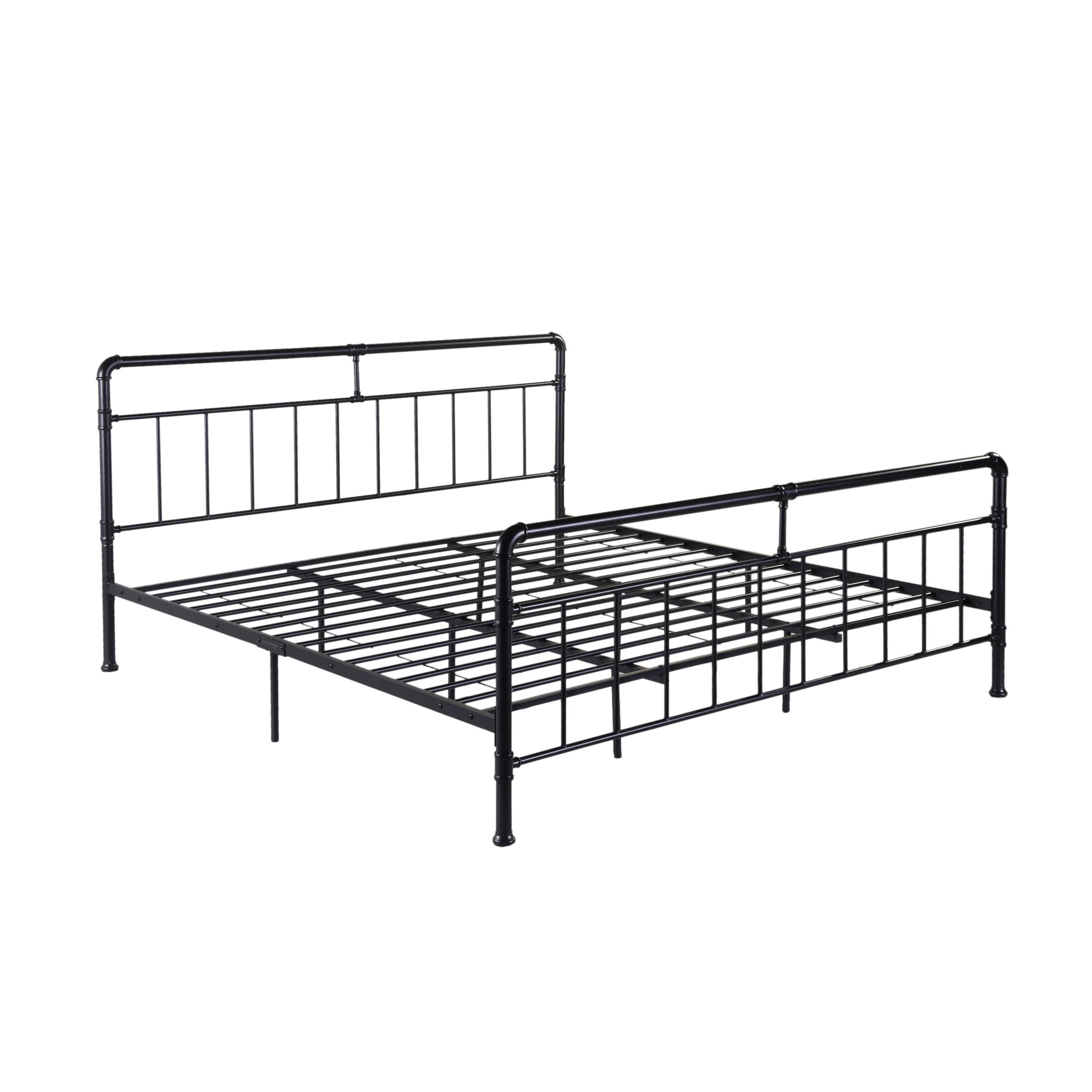 Flat Black King-Size Iron Bed Frame with Industrial Minimal Design