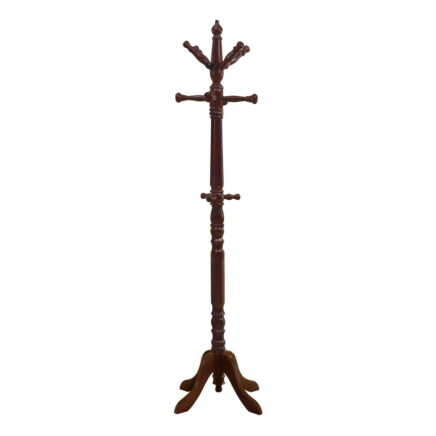 Cherry Brown Solid Wood 73" Coat Rack with 11 Hooks