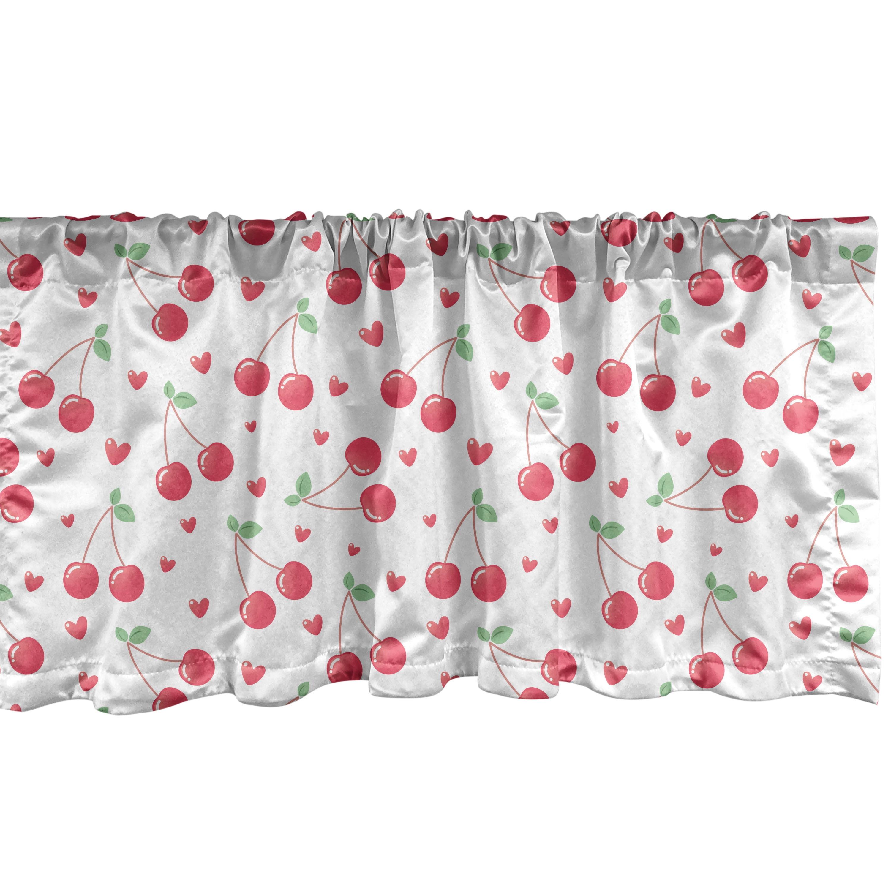 Ambesonne Cherry Valance Pack of 2 Summer Fruit and Hearts Coral Green