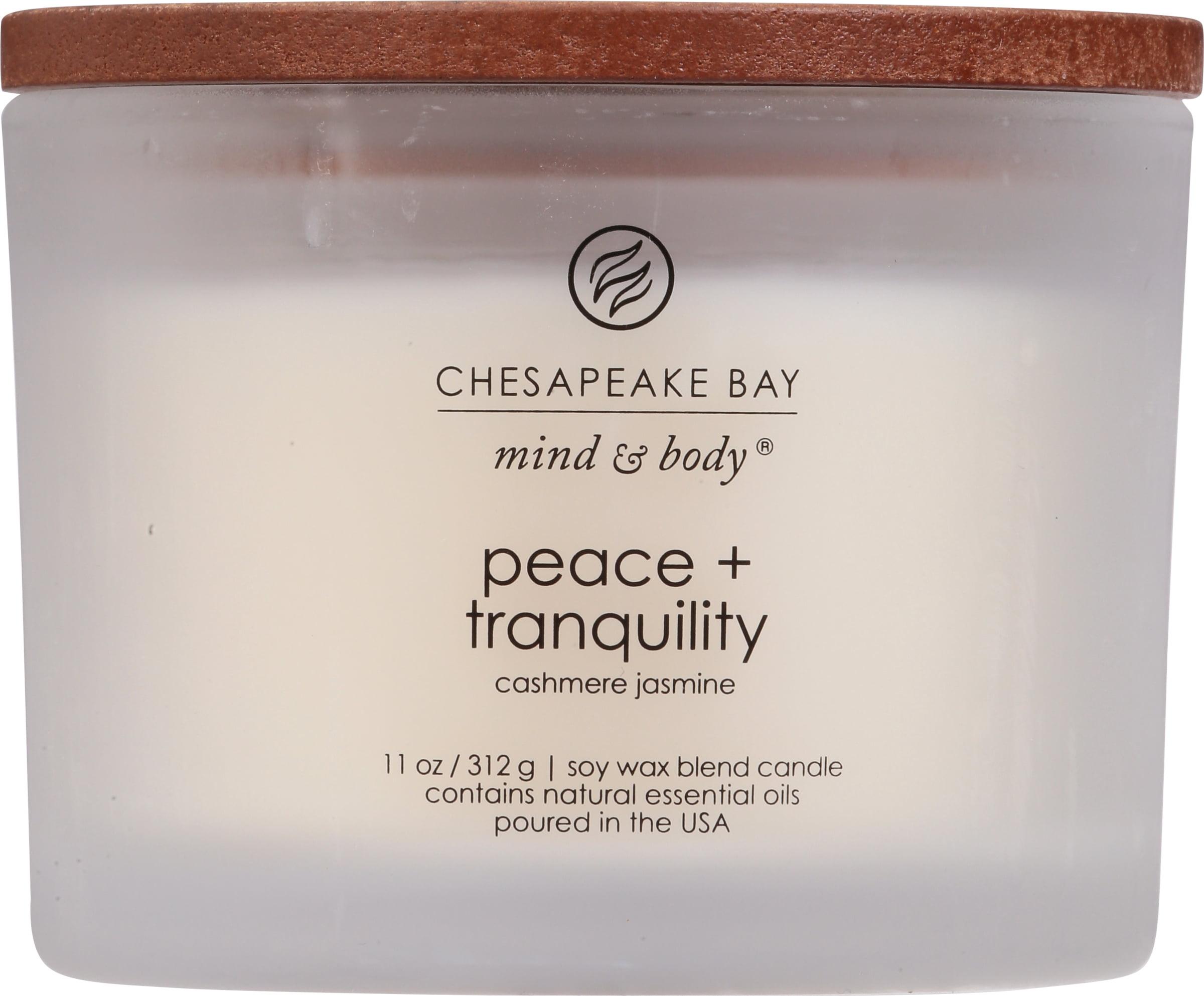 3-Wick Frosted Glass Peace + Tranquility Lidded Jar Candle White 11oz - Mind & Body by Chesapeake Bay Candle: Soy Wax Blend, Essential Oils