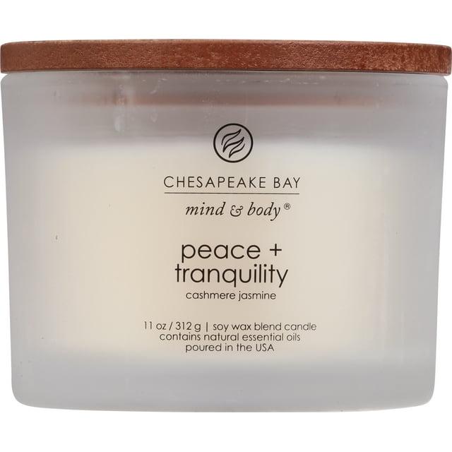 3-Wick Frosted Glass Peace + Tranquility Lidded Jar Candle White 11oz - Mind & Body by Chesapeake Bay Candle: Soy Wax Blend, Essential Oils