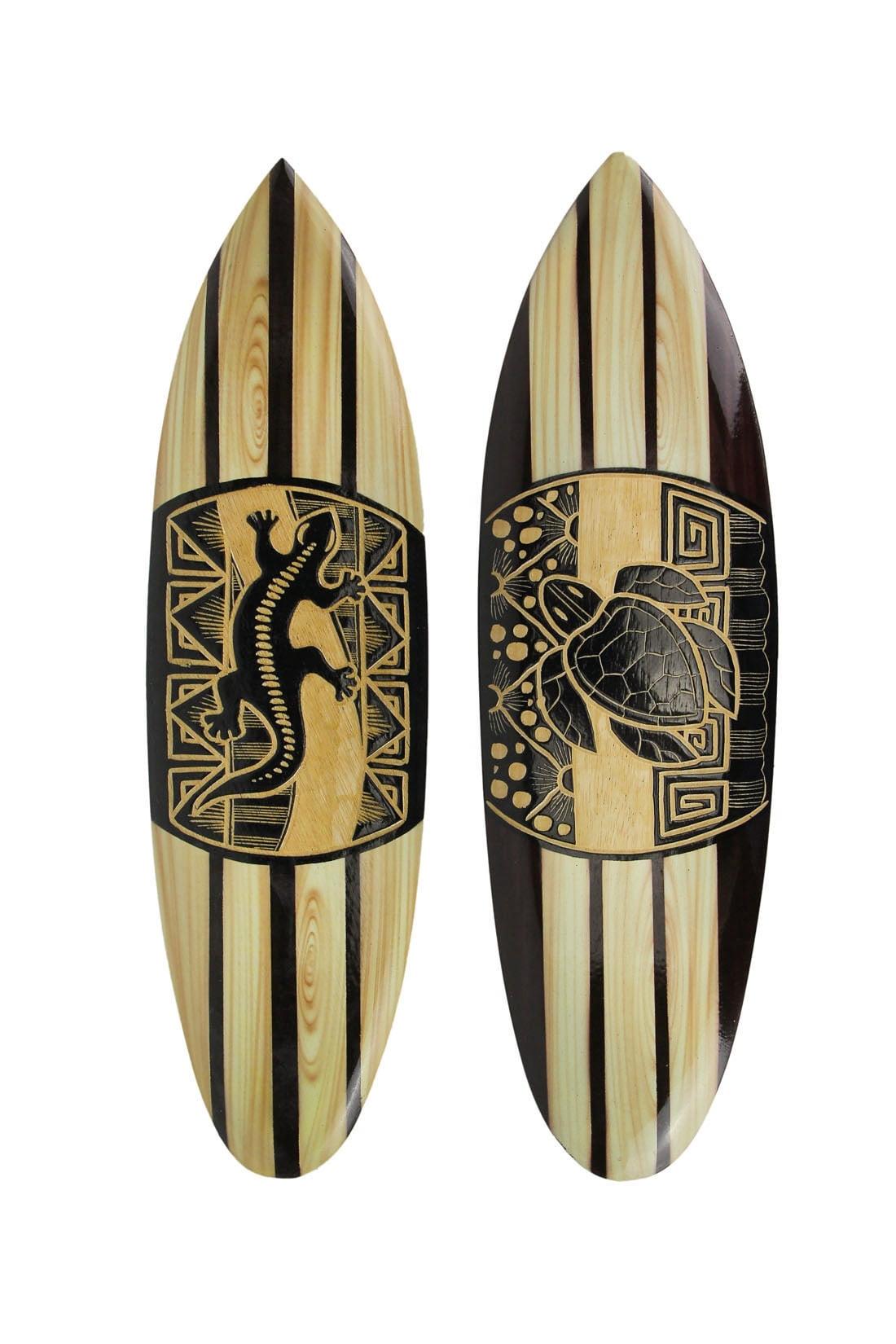 Chesapeake Bay Ltd Carved Wood Surfboards Tiki Lizard Turtle Wall Hanging Art (Set Of 2)