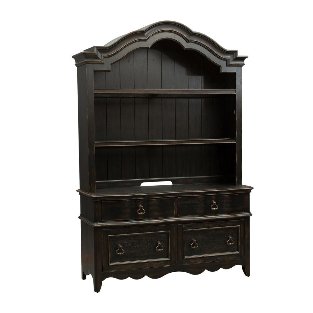 Chesapeake Black Wood Desk with Hutch and Drawers