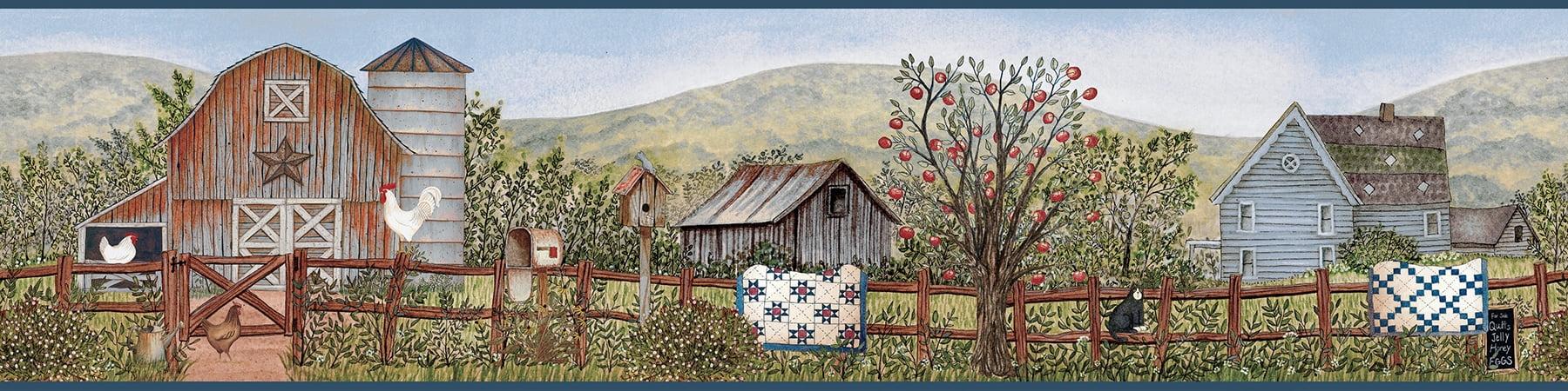Chesapeake Clarksville Blue Farm Border Wall Decals, 6-in by 15-ft, 7.5 sq. ft