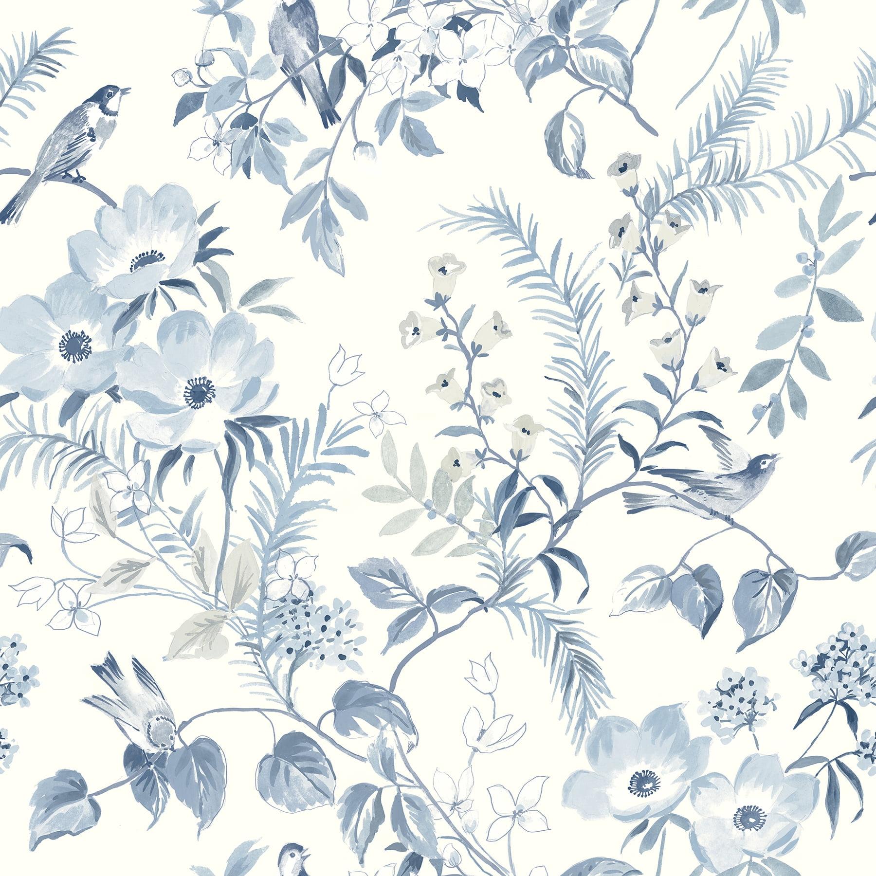 Frederique Blue and White Floral Pre-pasted Wallpaper