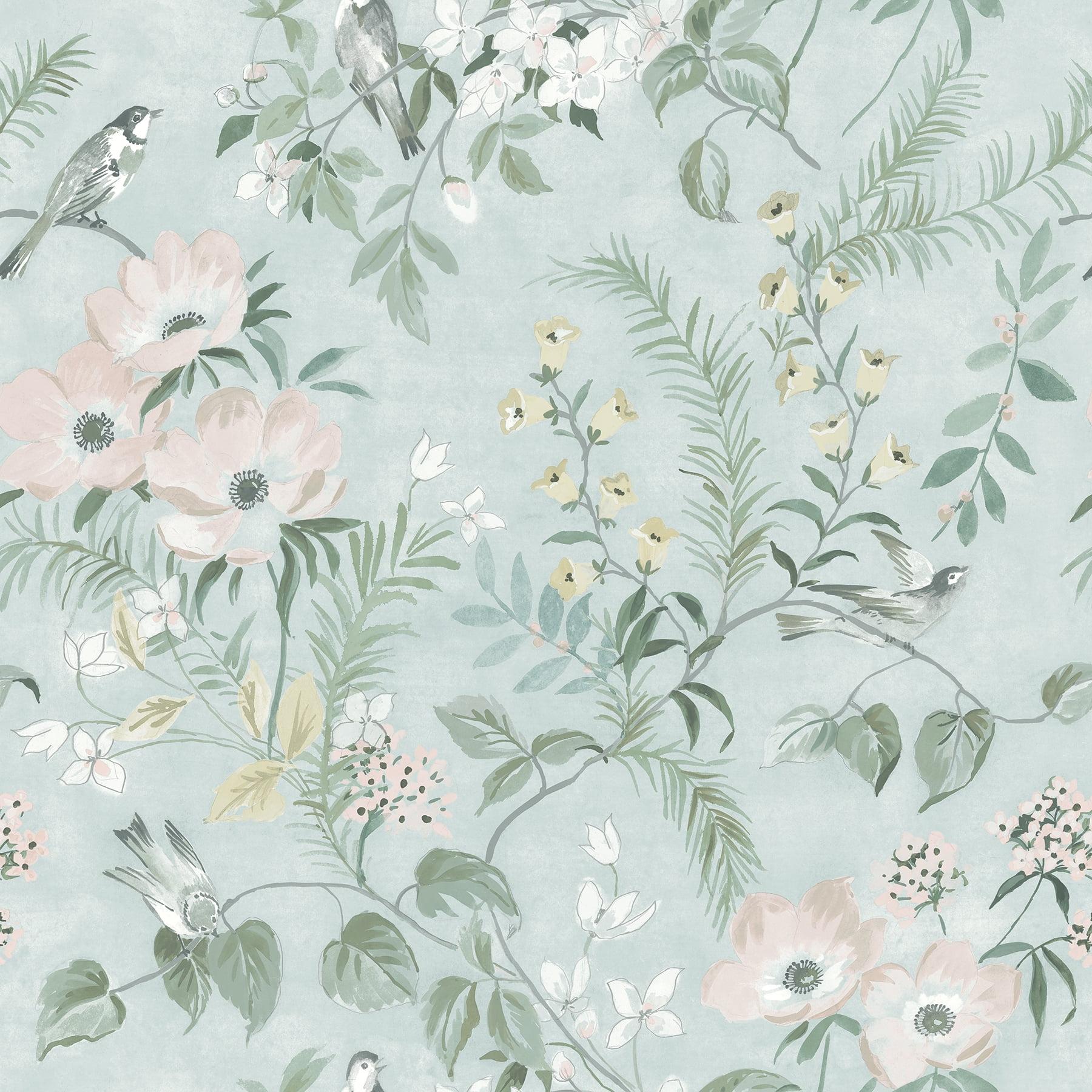 Chesapeake Frederique Mint Floral Wallpaper, 20.5-in by 33-ft, 56.38 sq. ft.