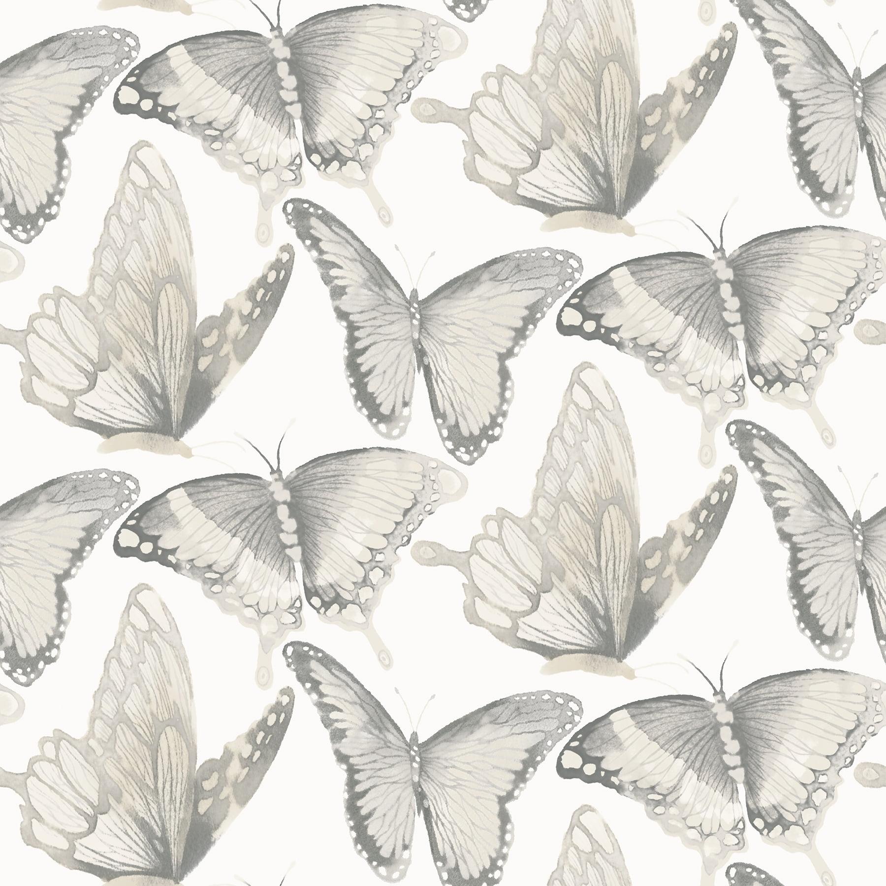 Janetta Grey Butterfly Watercolor Wallpaper