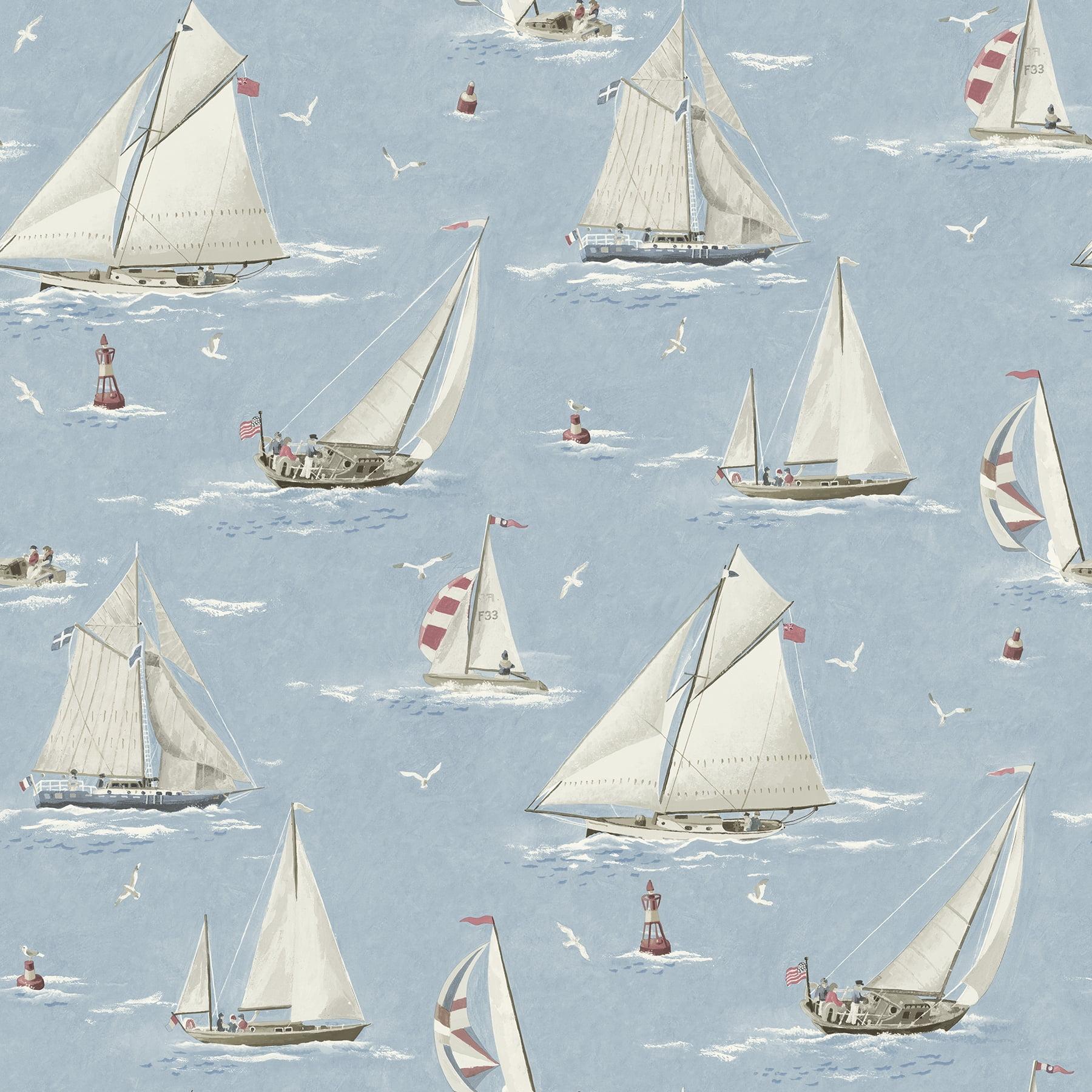 Chesapeake Leeward Light Blue Sailboat Wallpaper