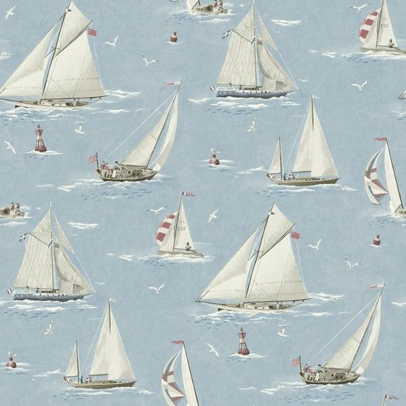 Chesapeake Leeward Light Blue Sailboat Wallpaper