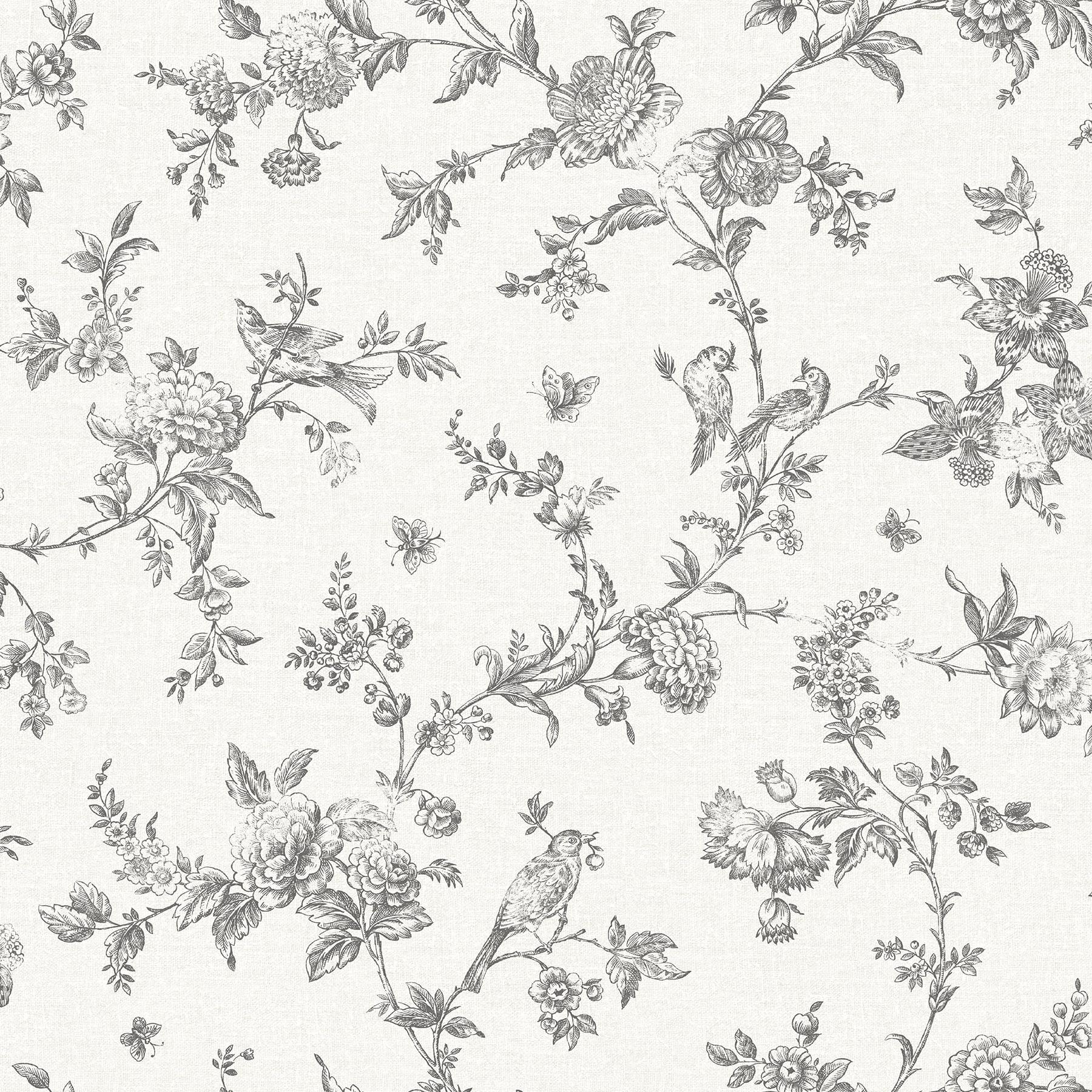 Chesapeake Nightingale Charcoal Floral Trail Wallpaper