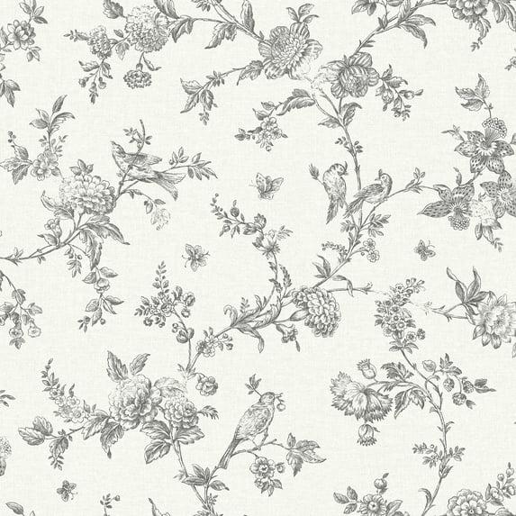 Chesapeake Nightingale Charcoal Floral Trail Wallpaper