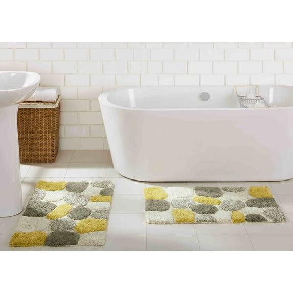 Chesapeake Plush Pebble Pattern White & Gray Polyester Bath Rug Set, 20" x 32", (2 Count)