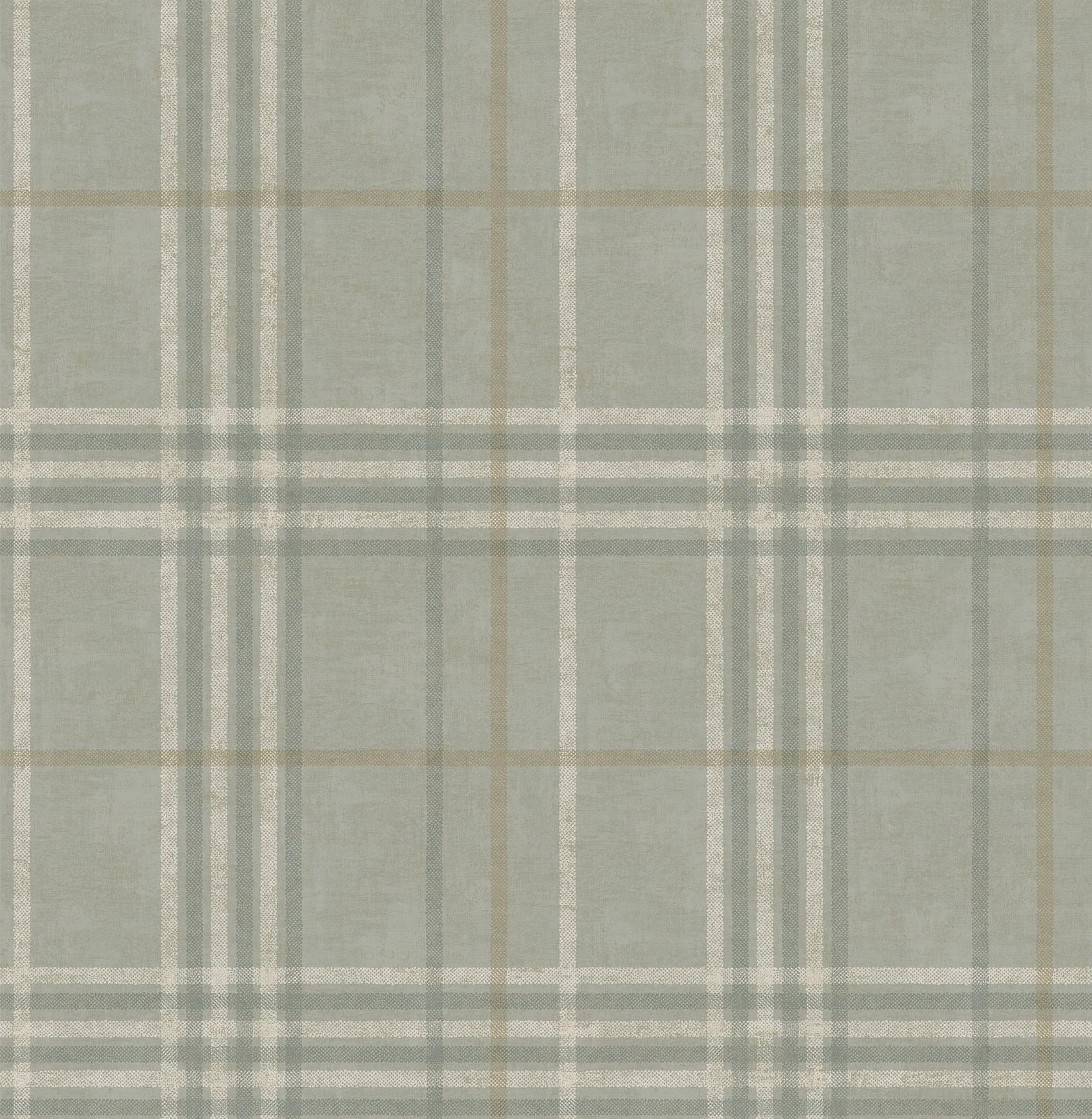 Chesapeake Rockefeller Sage Plaid Unpasted Non Woven Wallpaper, 20.5-in by 33-ft, 56.4 sq. ft.