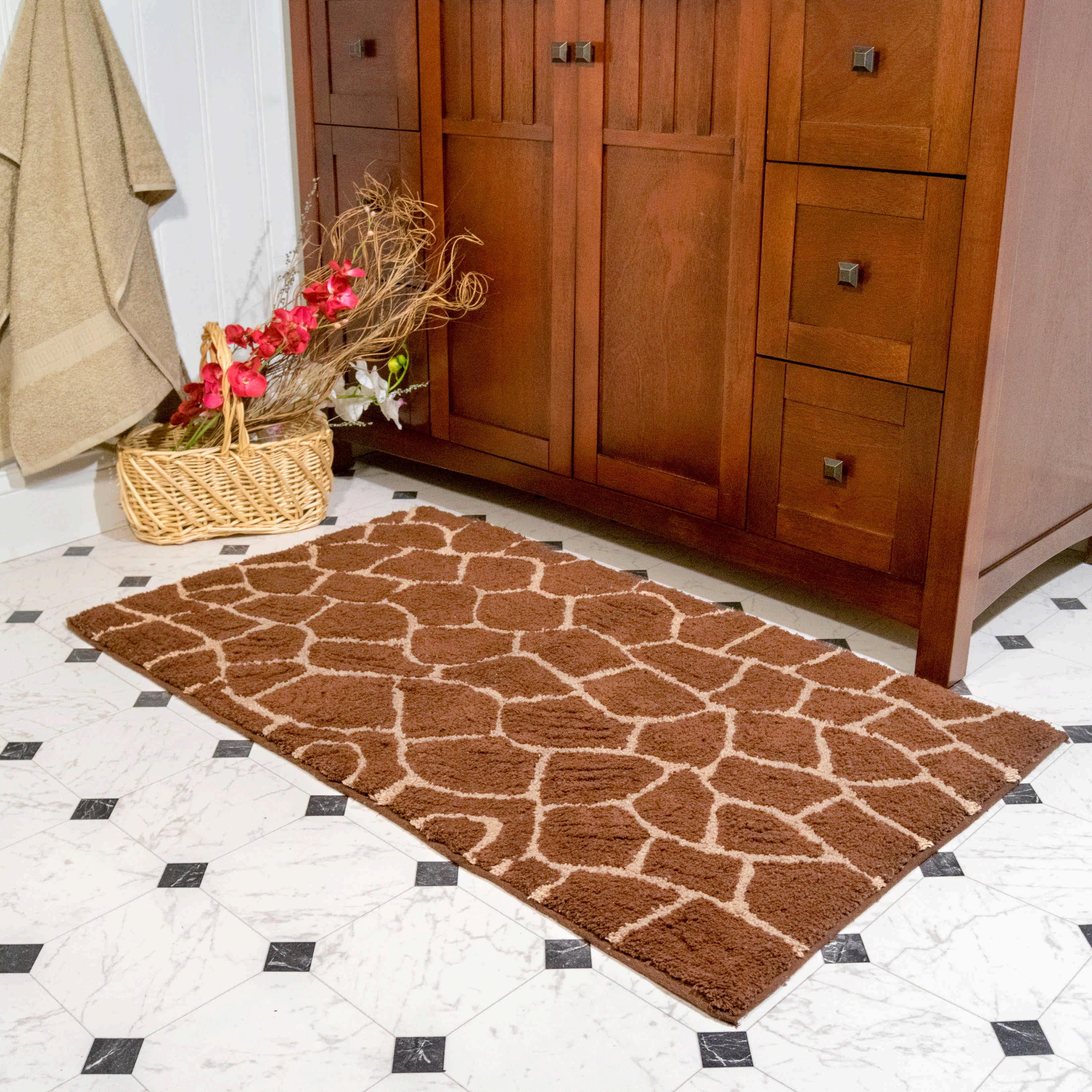 2pc Safari Bath Rug Set Brown/Beige - Chesapeake Merchandising: Giraffe Pattern, Cotton, Machine Made, Tufted