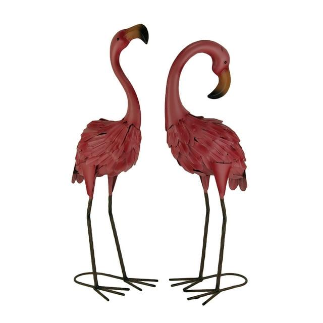 Chesapeake Set of 2 Decorative Metal Pink Flamingo Yard Statues