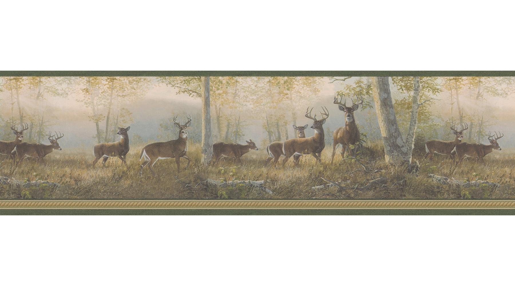 Chesapeake Storrie Green Deer Border Prepasted Non Woven Wallpaper, 6.5-in by 15-ft, 8.1 sq. ft.