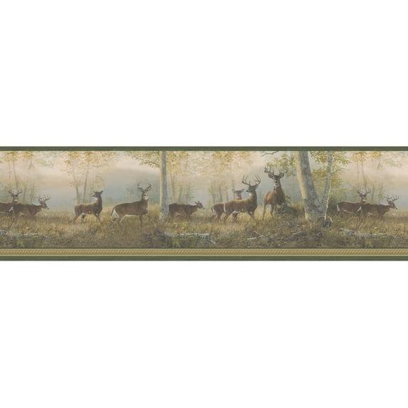 Chesapeake Storrie Green Deer Border Prepasted Non Woven Wallpaper, 6.5-in by 15-ft, 8.1 sq. ft.