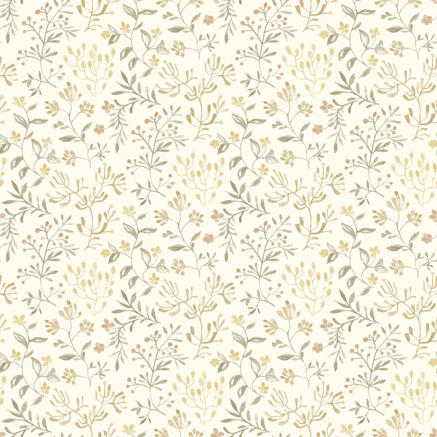 Chesapeake Tarragon Honey Dainty Meadow Wallpaper, 20.5-in by 33-ft