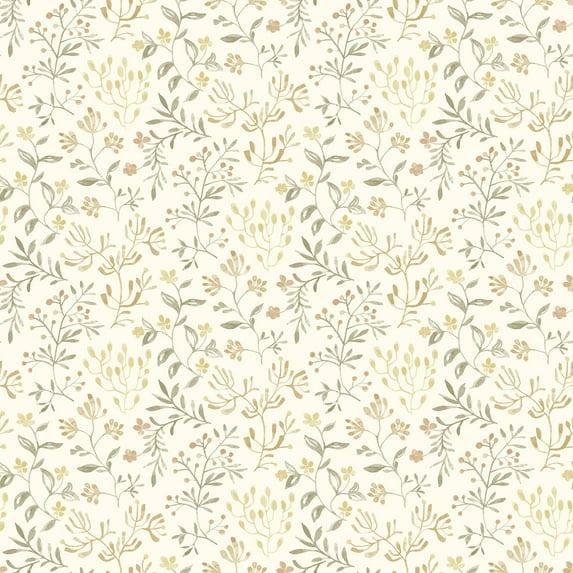 Chesapeake Tarragon Honey Dainty Meadow Wallpaper, 20.5-in by 33-ft