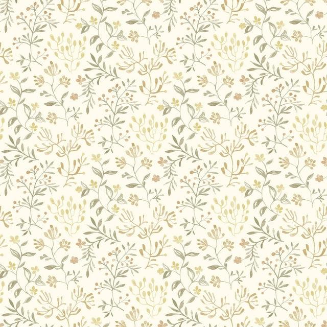 Chesapeake Tarragon Honey Dainty Meadow Wallpaper, 20.5-in by 33-ft