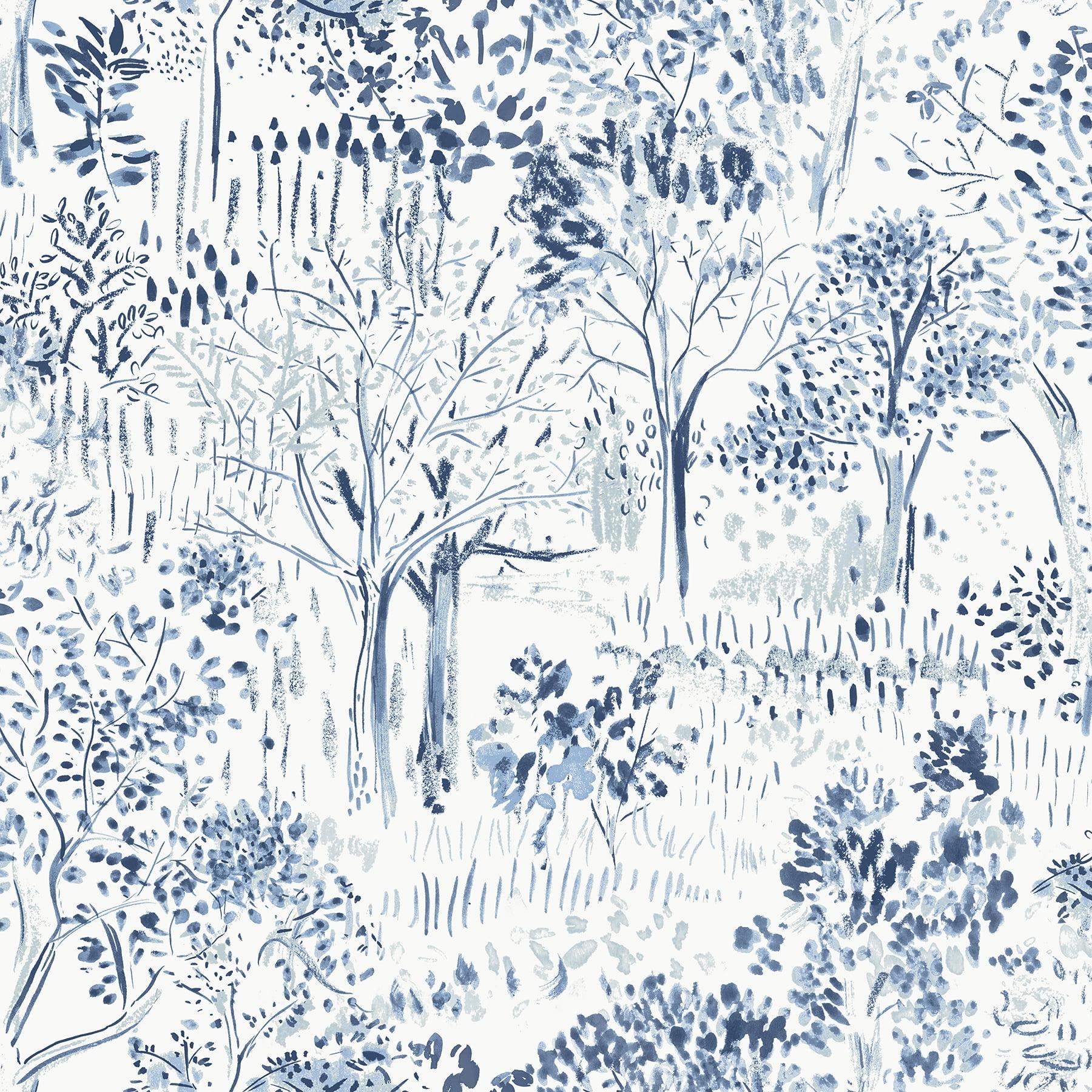 Chesapeake Walden Navy Forest Wallpaper, 20.5-in by 33-ft, 56.38 sq. ft.