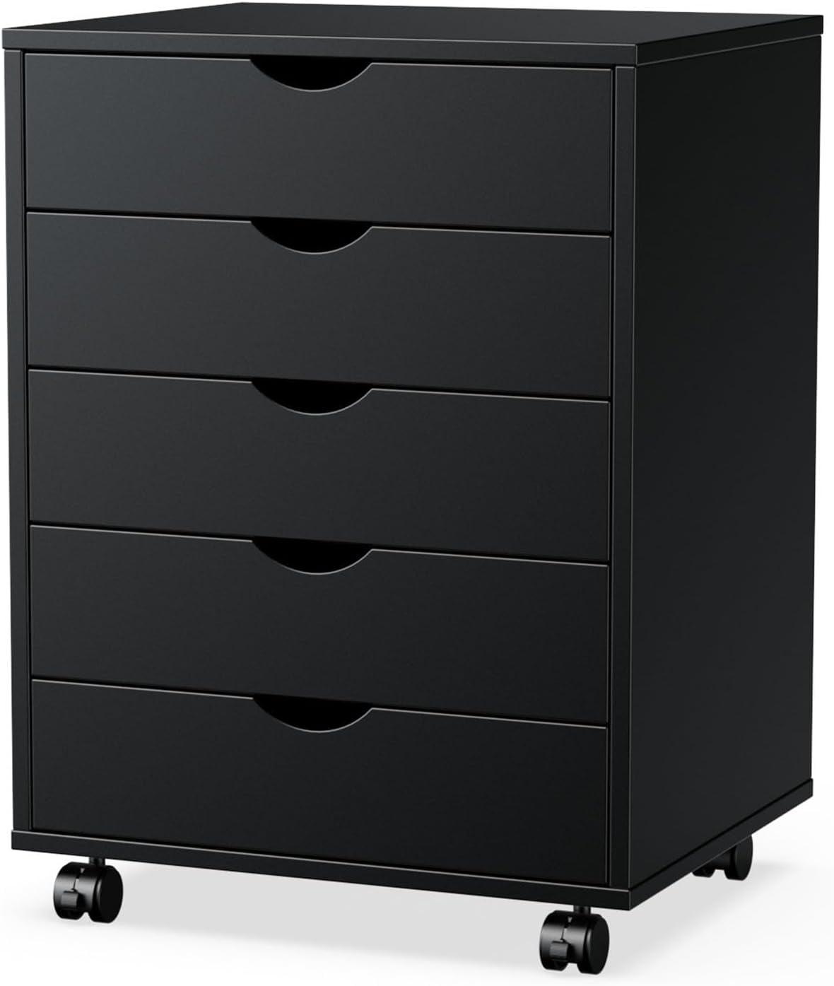 5-Drawer Wood File Cabinet with Wheels, Rolling Storage Organizer for Home Office, 18.74"W x 15.75"D x 25.39"H