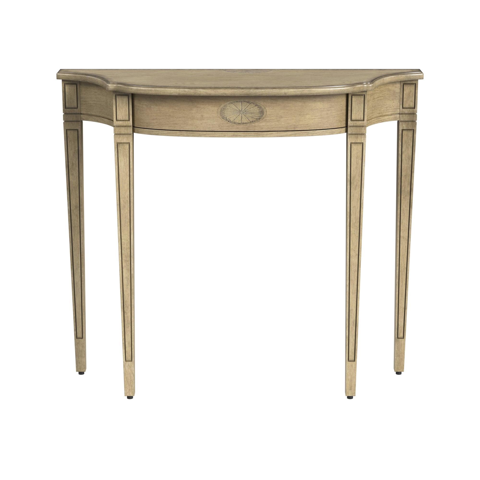 Beige Transitional Demilune Wood Console Table with Carved Legs